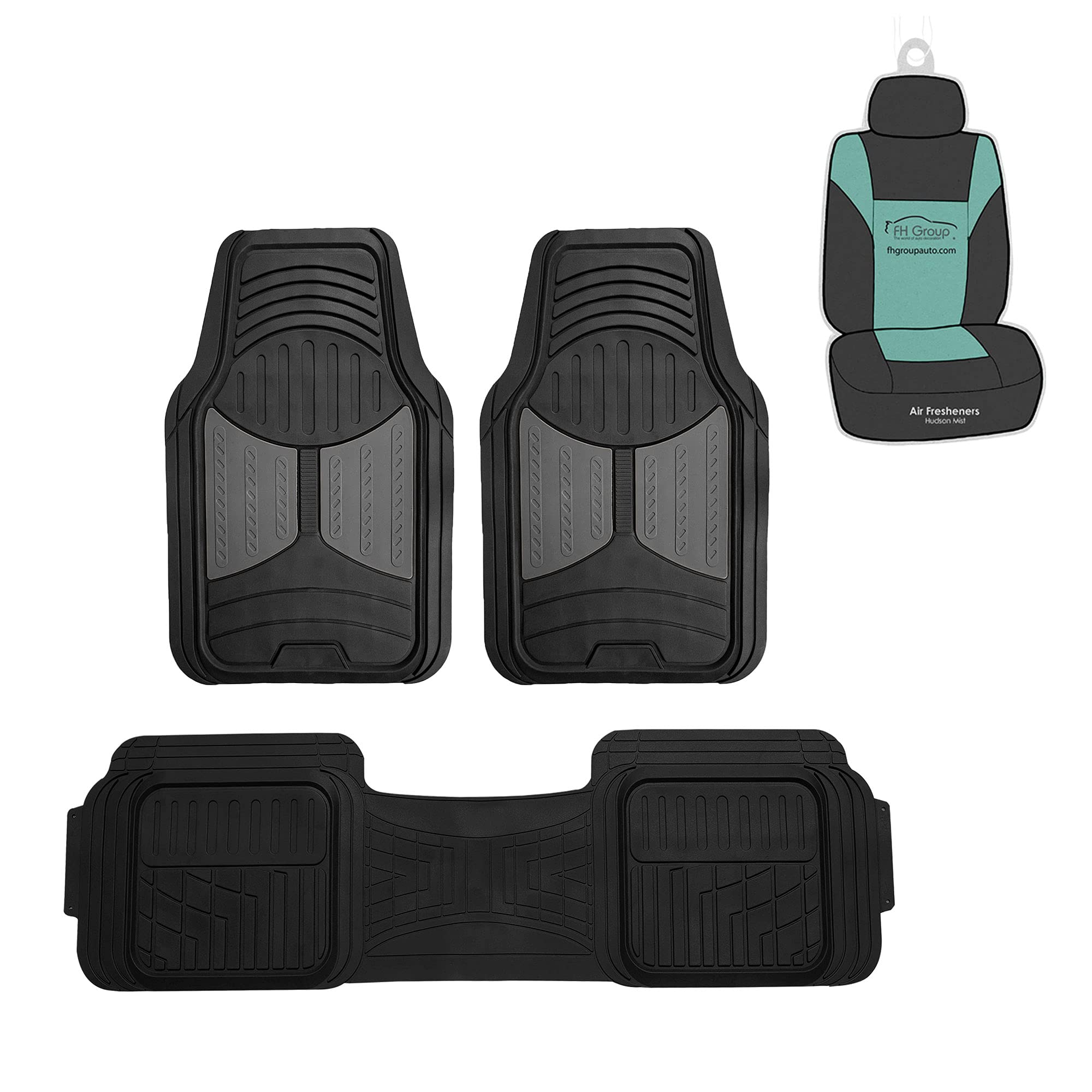 FH Group Climaproof™ Heavy Duty Rubber Car Floor Mats - Universal Fit for Sedan, SUV & Truck - Trimmable Full Gray Set with Small Car Seat Cover | All-Weather Protection for Road Trips & Daily Commutes