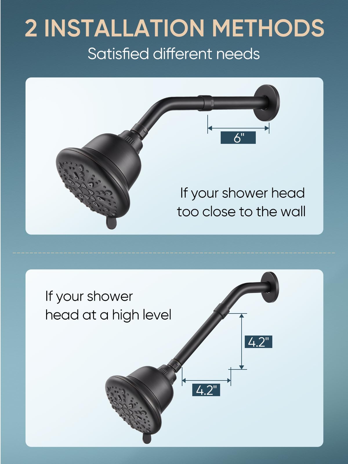 6-Inch Stainless Steel Shower Arm Extender - Matte Black Shower Head Extension Pipe for Bathroom | Perfect for Adjustable Shower Height & Handicap Accessibility