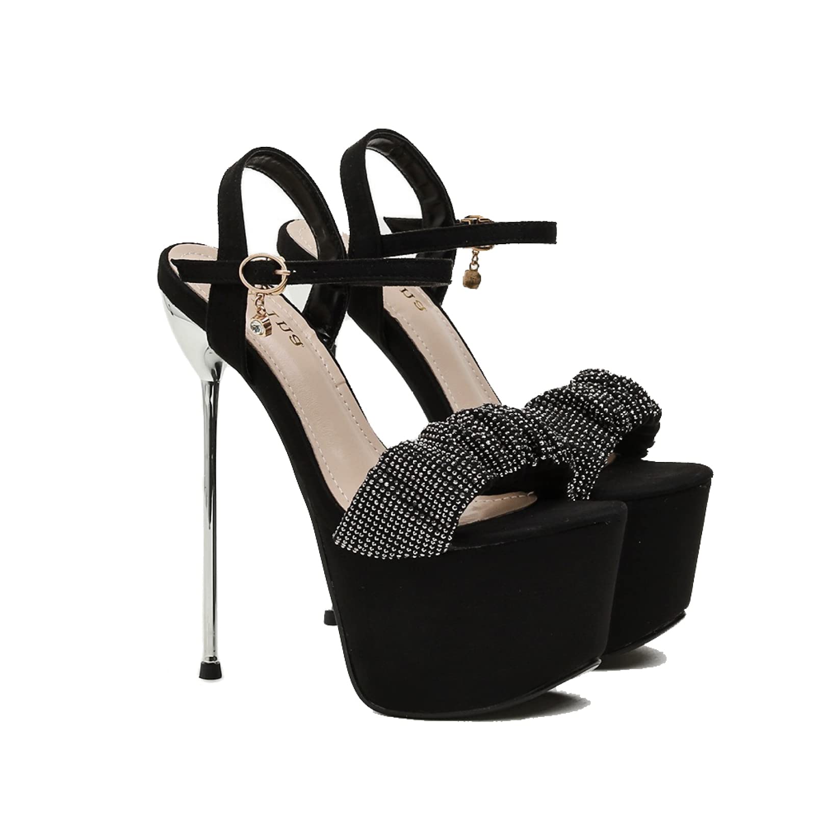 Women's Peep Toe Heels Sandals - Stiletto High Heel Wedding Shoes with Rhinestone & Pleated Platform for Bridal Party, Prom, Evening Dress & Special Occasions