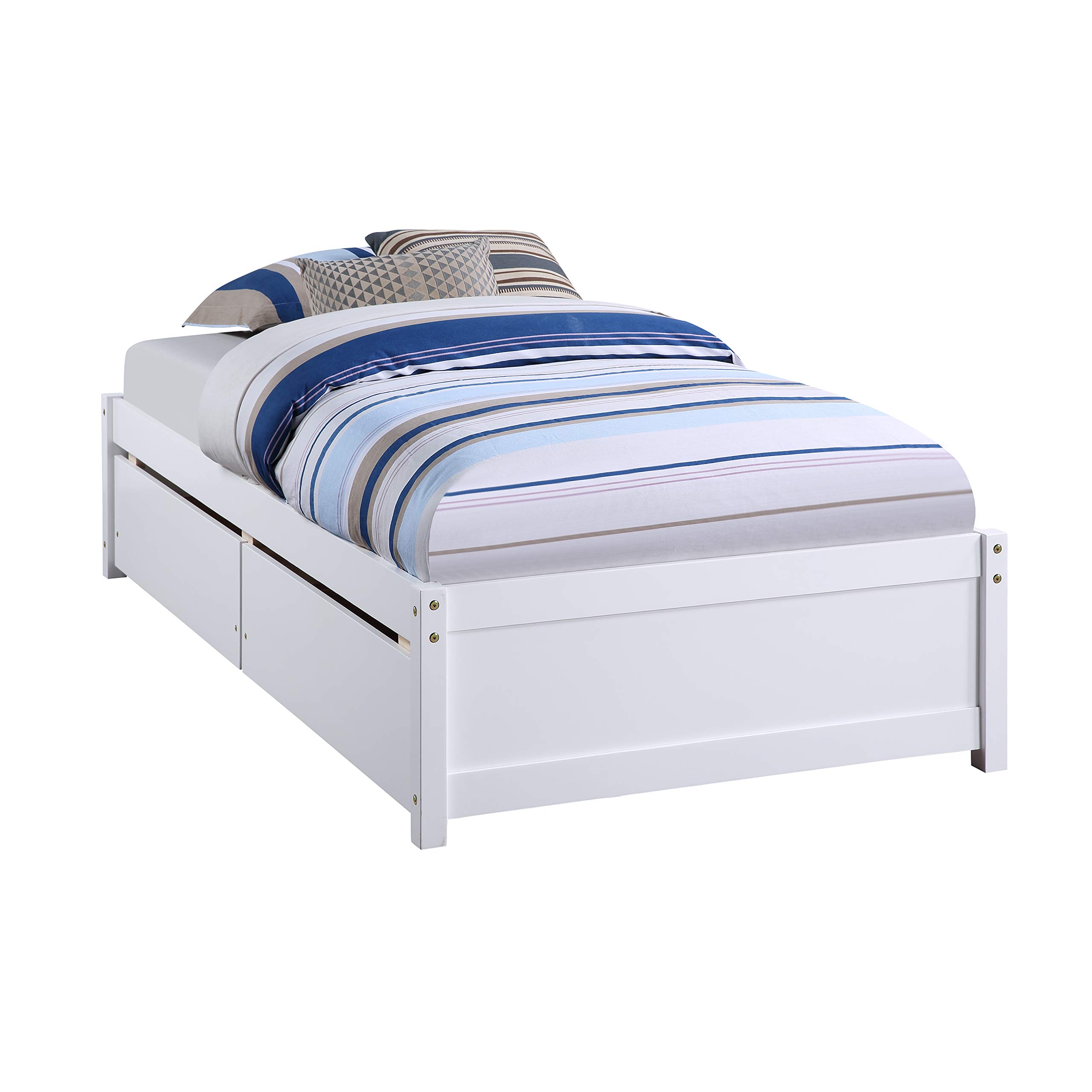 **Goujxcy White Wood Twin Bed Frame with 2 Storage Drawers - Sturdy Wood Slat Support, No Box Spring Needed, Easy Assembly - Perfect for Kids' Bedroom, Guest Room, or Small Spaces**