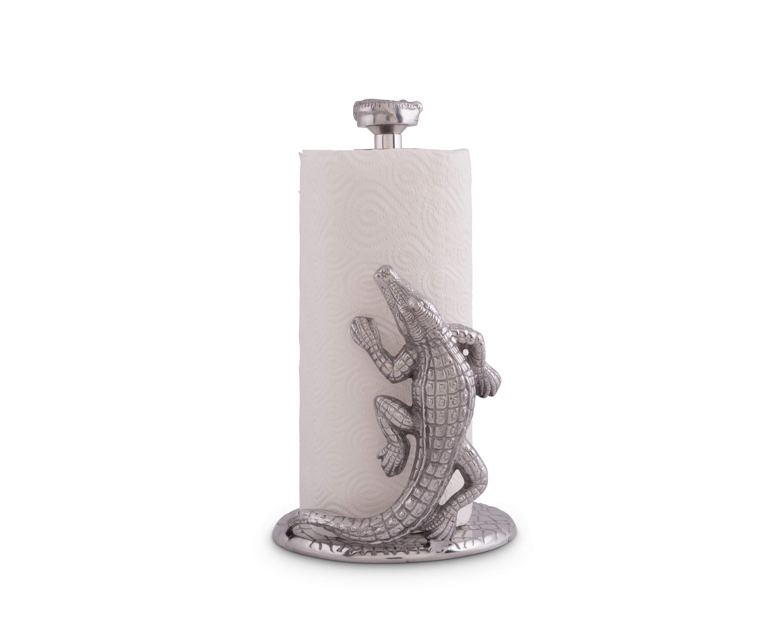 Arthur Court Designs Aluminum Alligator Paper Towel Holder - 12.5 Inch Countertop Stand - Durable Metal Kitchen Organizer for Bathroom, Bar & Outdoor Use