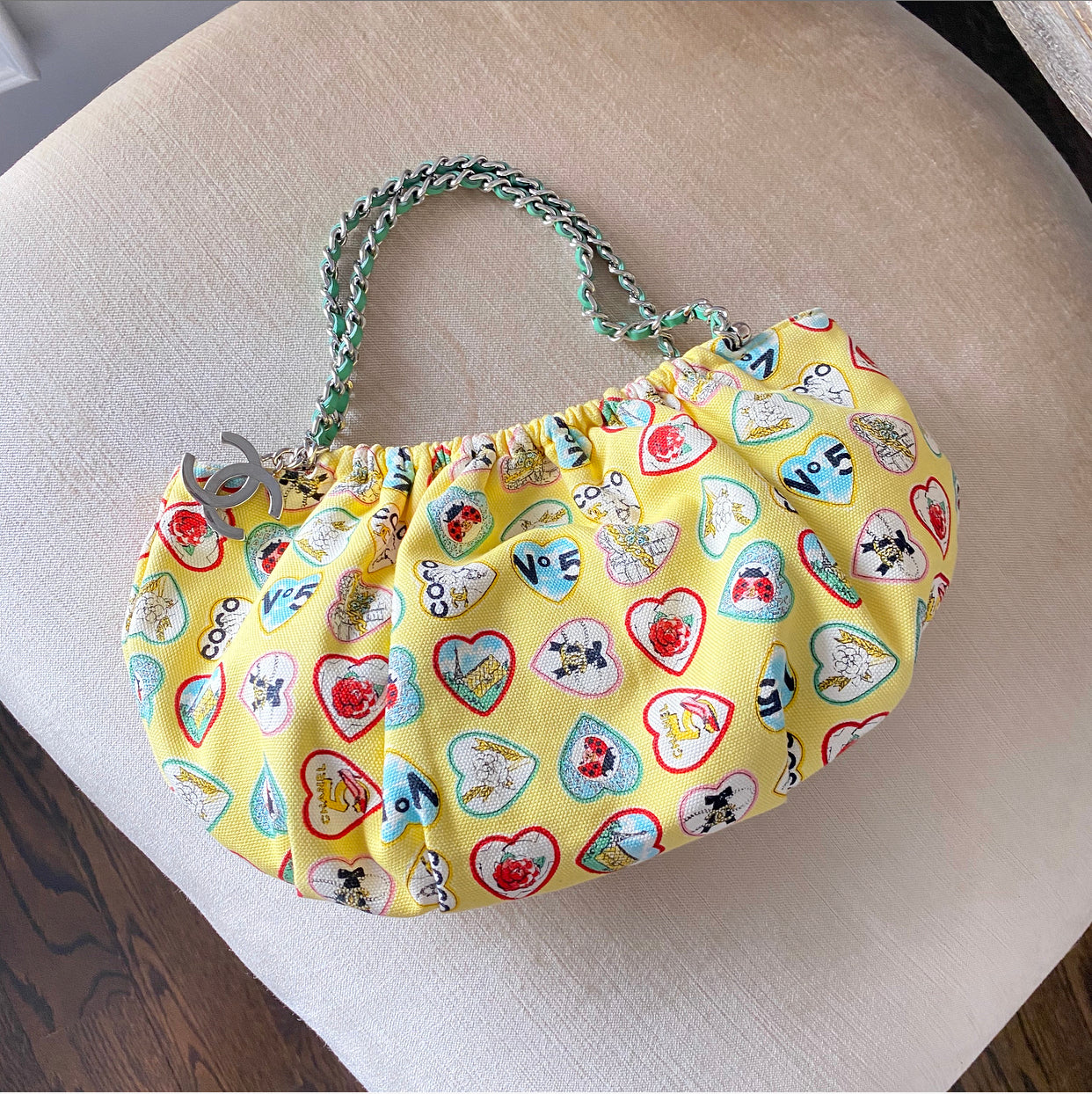 Chanel Yellow Canvas Heart Valentine Small Pochette Bag - Luxury Crossbody Bag for Women, Perfect for Valentine's Day Gift, Date Night & Special Occasions
