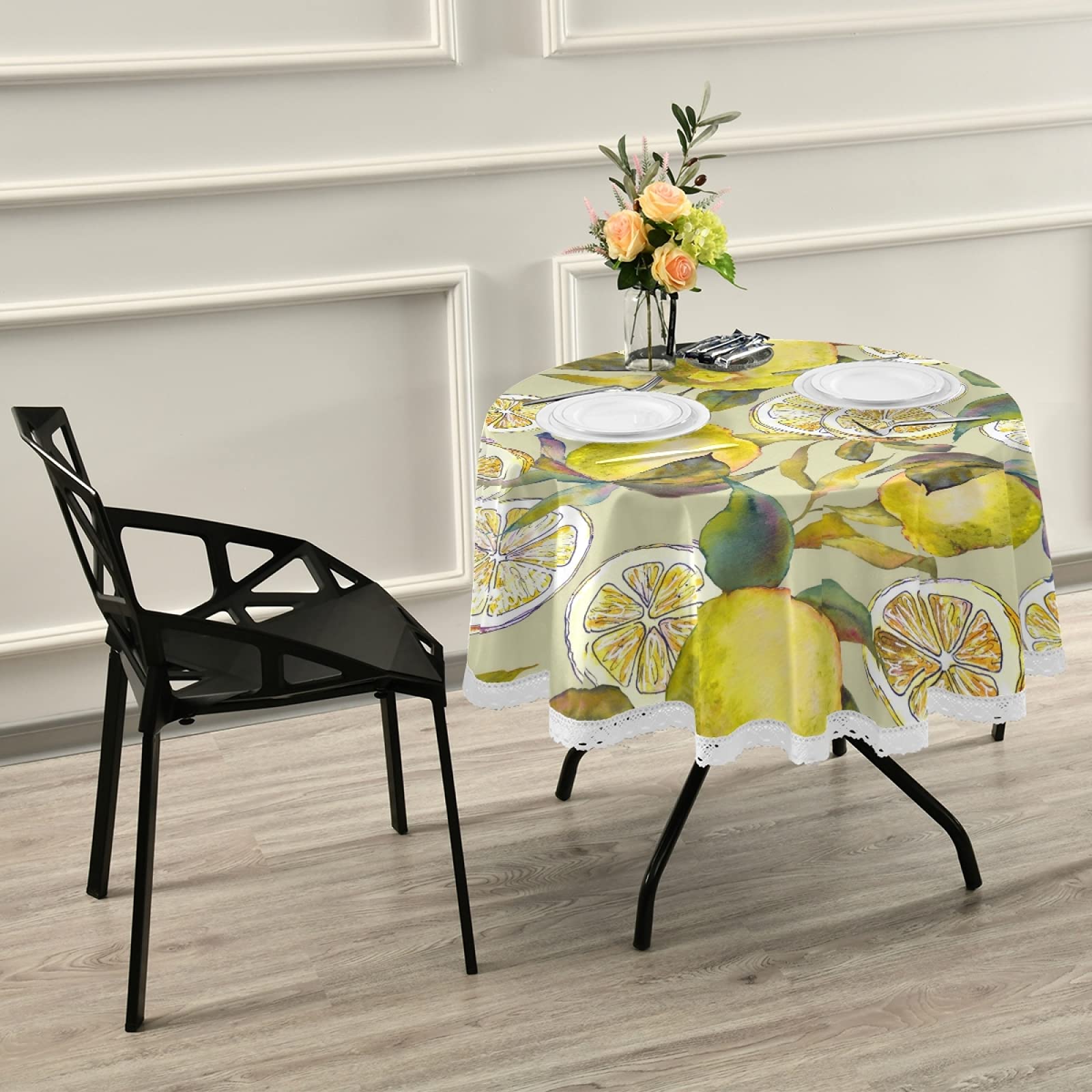 ALAZA 60 Inch Round Tie Dye Tablecloth - Lemon Citrus Pattern Washable Polyester Table Cover for Kitchen, Dining, Party & Picnic Decor | Waterproof & Stain Resistant for Indoor & Outdoor Use