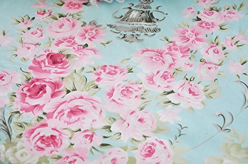LELVA 4-Piece Floral Bedding Set for Girls - Romantic Rose Print Duvet Cover with Lace Ruffle & Bed Skirt, Full Size Blue - Perfect for Princess Themed Bedrooms & Teen Girl Decor