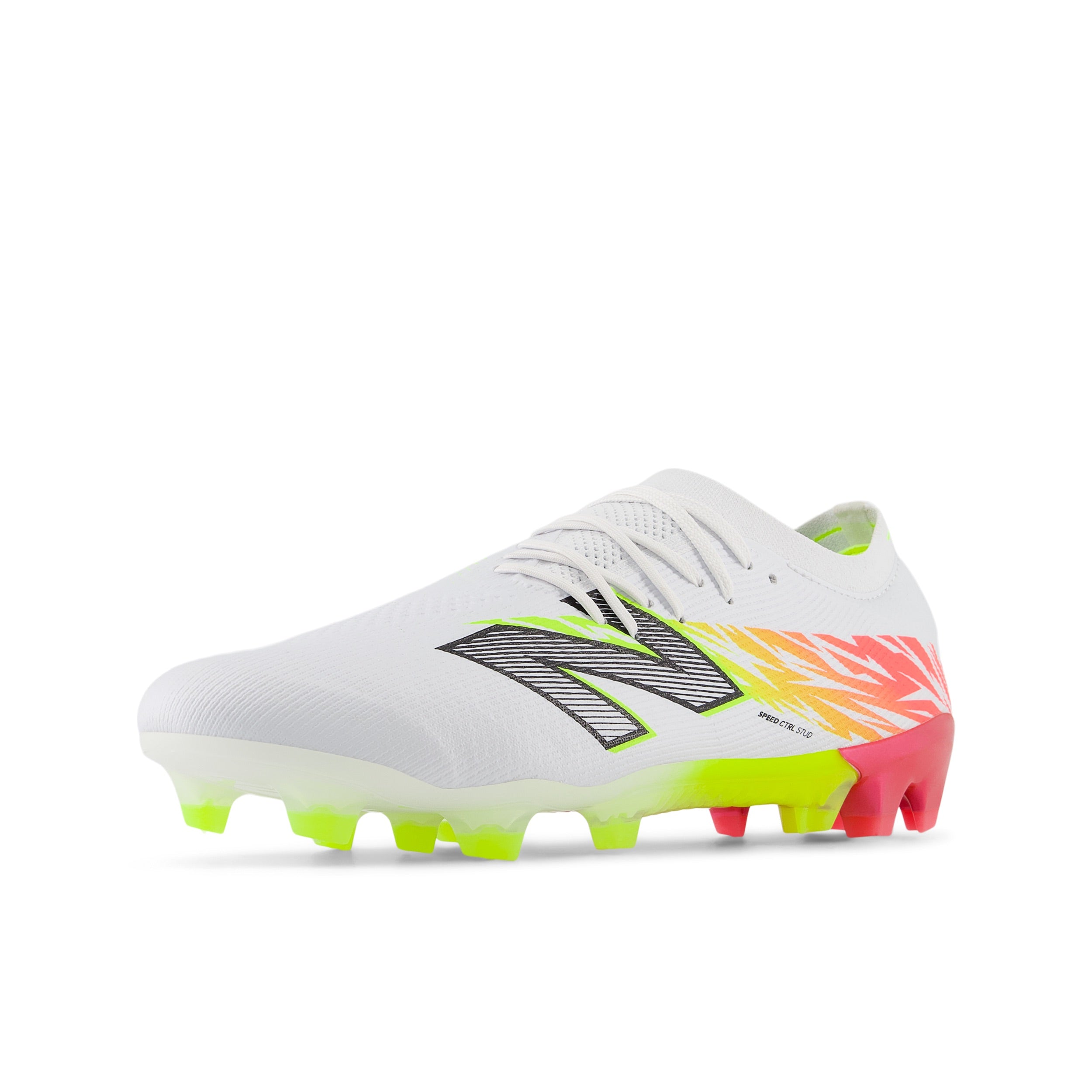New Balance Furon Elite FG V8 Soccer Cleats for Men - White/Energy Red/Hi-Lite - Lightweight Football Boots for Speed & Agility - Perfect for Turf & Firm Ground Play