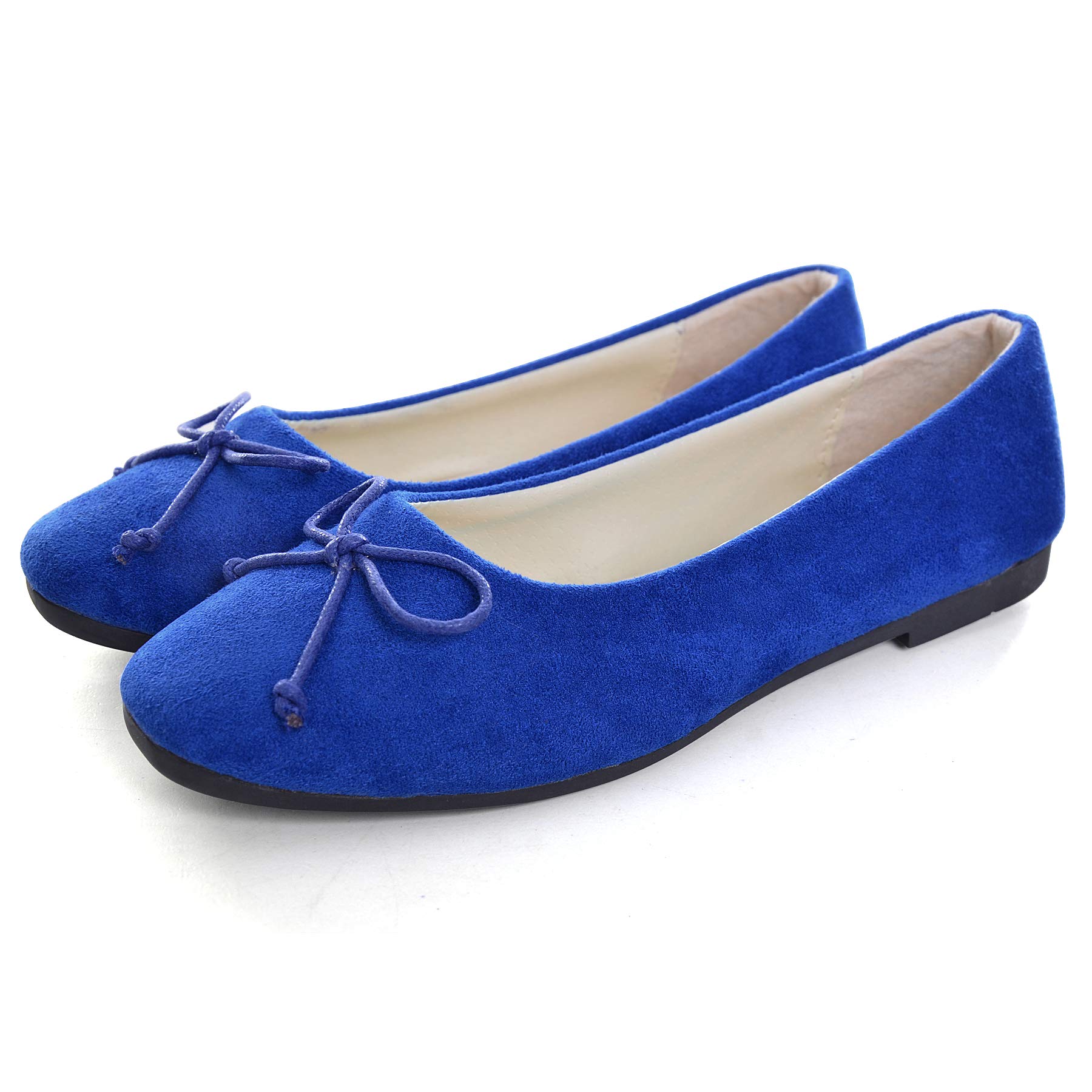 BOLOMEE Women's Faux Suede Casual Summer Dress Flats - Comfortable Walking Shoes for Outdoor, Beach & Travel - Navy Blue US Size 10