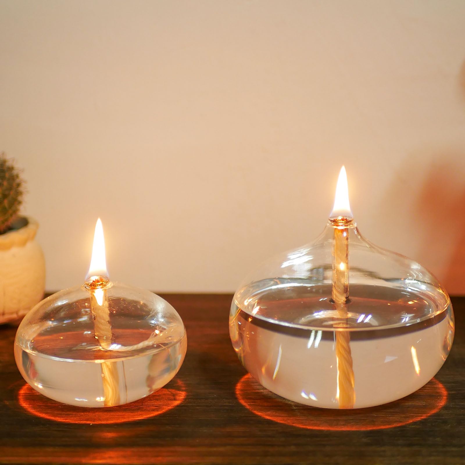 Refillable Glass Oil Candles for Home Decor - Sturdy Borosilicate Indoor Oil Lamps with Liquid Fuel - Perfect for Romantic Dinners, Meditation & Cozy Ambiance