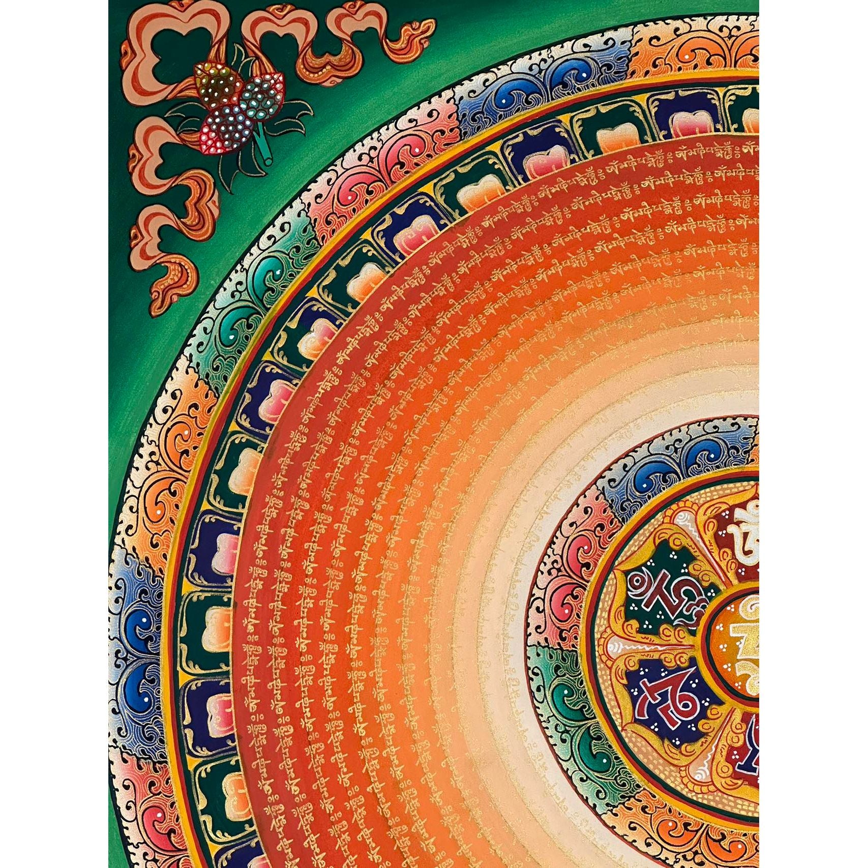 Om Mantra Mandala Thangka Wall Art - Handmade Tibetan Buddhist Meditation Decor for Home, Yoga Studio & Spiritual Spaces