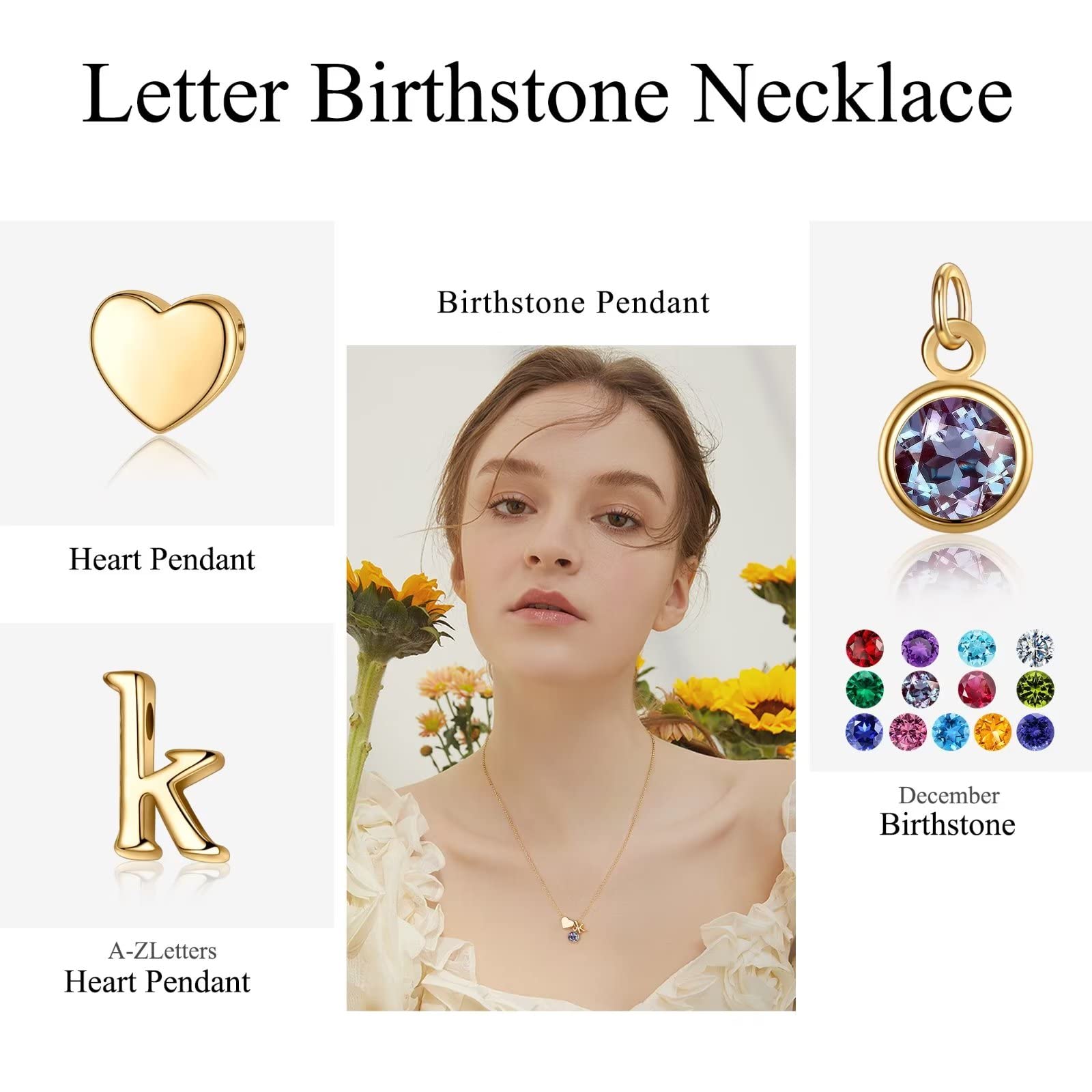 Personalized Initial Birthstone Necklace for Women - Heart Pendant with Birthstone, Custom Name Necklace, Unique Birthday Gift for Her, Perfect for Anniversaries, Valentine's Day & Mother's Day Gifts