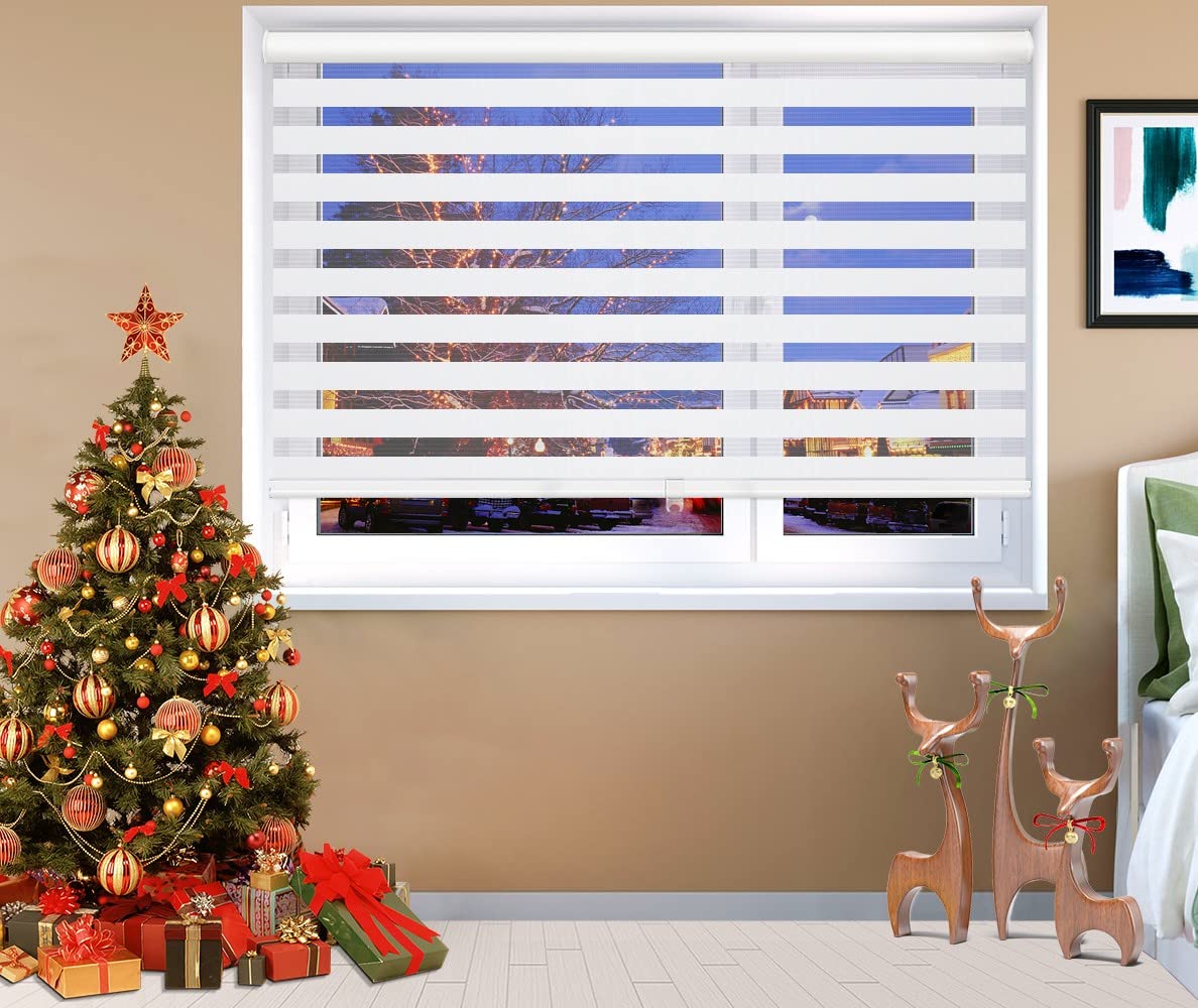 MiLin Cordless Zebra Blinds - Custom Cut Dual Layer Roller Shades for Windows (14