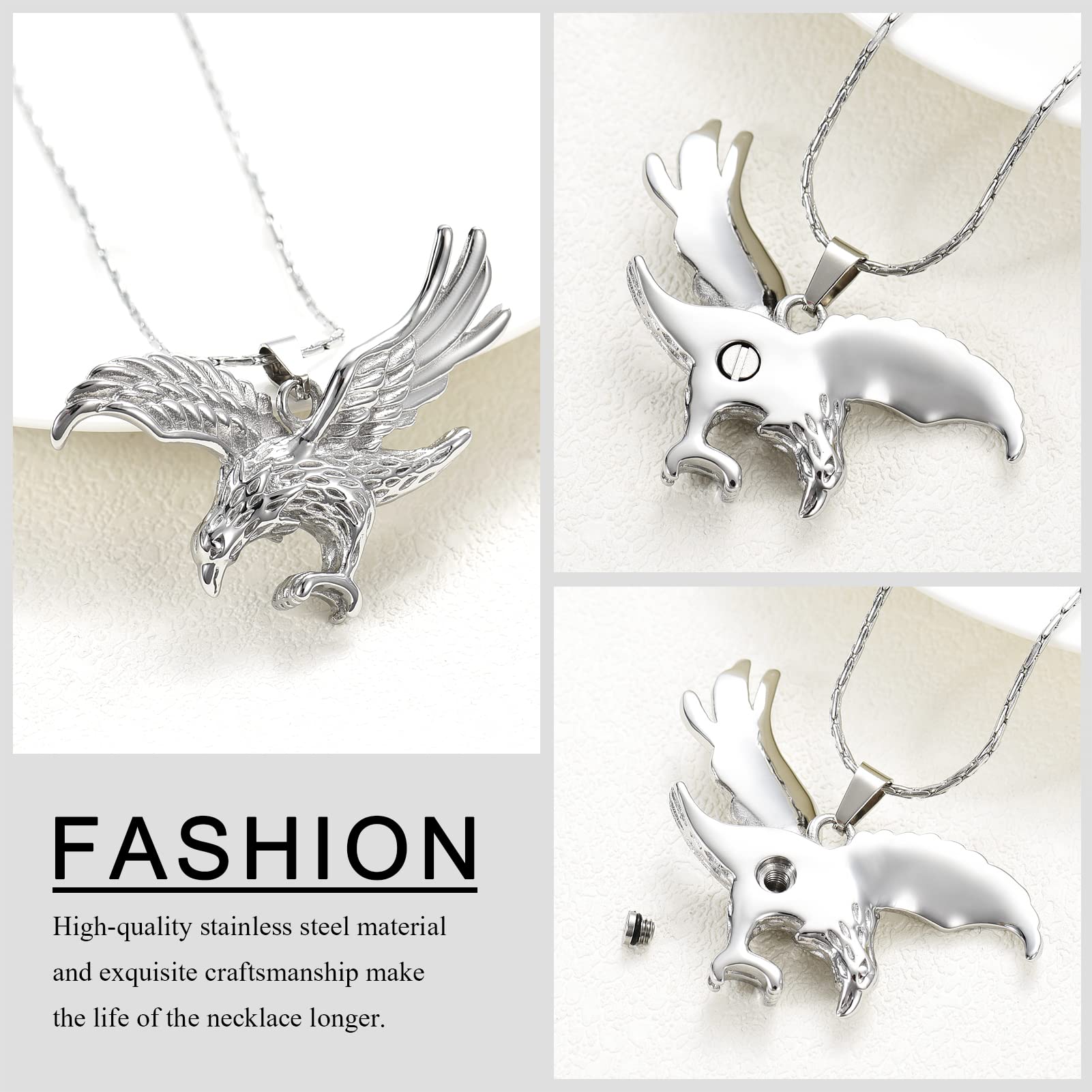 Stainless Steel Eagle Cremation Jewelry for Ashes - Memorial Urn Necklace for Loved Ones & Pets