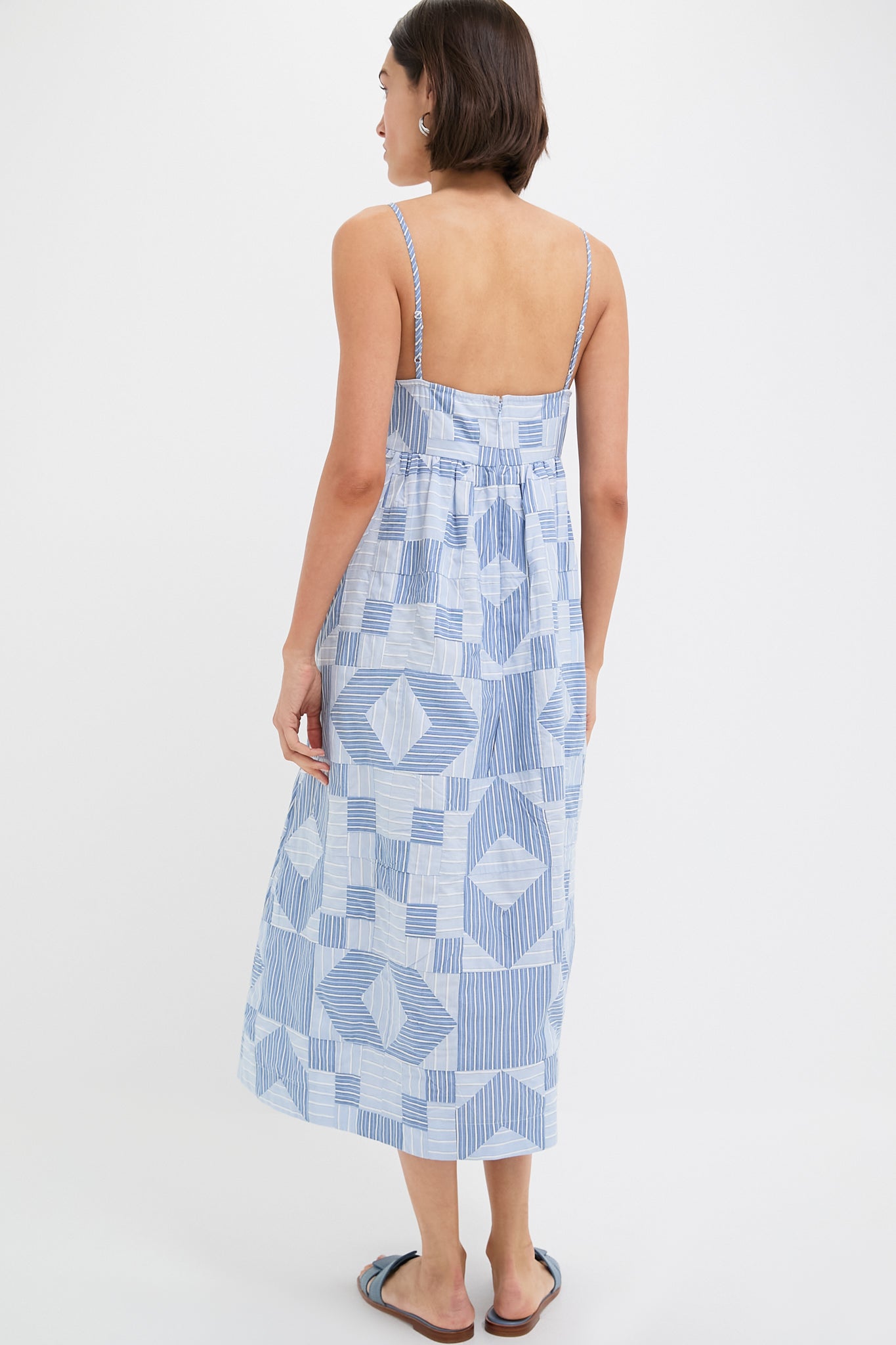 Blue Helmi Striped Shirting Midi Dress for Women - Casual Summer Flowy Dress for Beach, Brunch & Date Night
