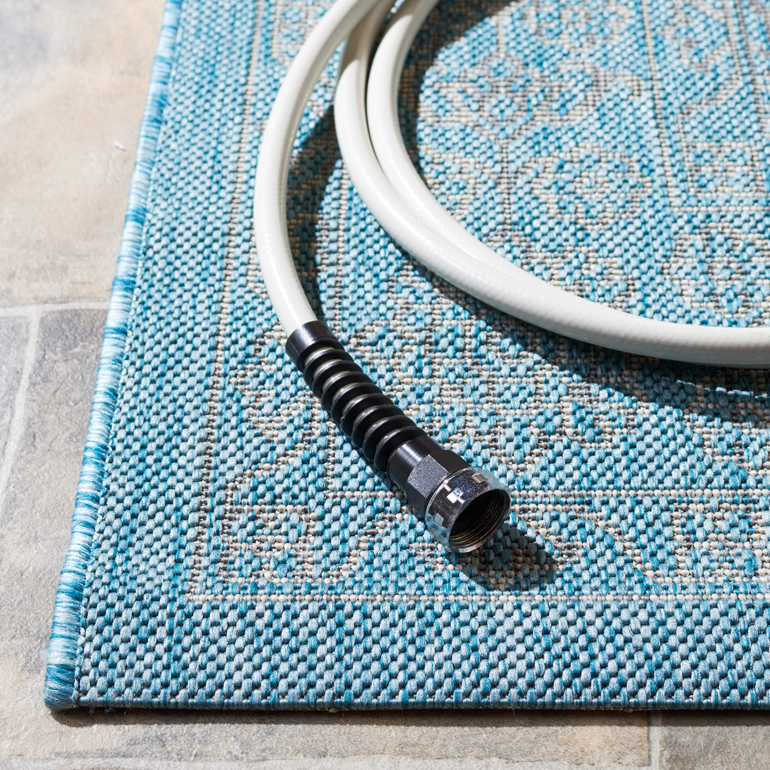 SAFAVIEH Courtyard Collection 8' x 11' Aqua Grey Indoor Outdoor Waterproof Rug - Easy Clean, Stain Resistant Area Rug for Patio, Backyard, Mudroom, Deck & Poolside (CY8232)