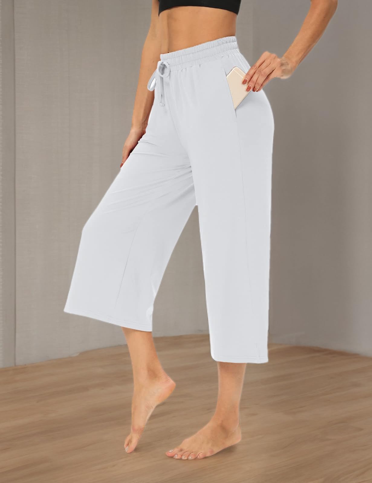 DIBAOLONG Women's Capri Pants - Loose Yoga Pants with Wide Leg & Drawstring, Comfortable Lounge Pajama Sweatpants with Pockets for Yoga, Workout, Home & Travel