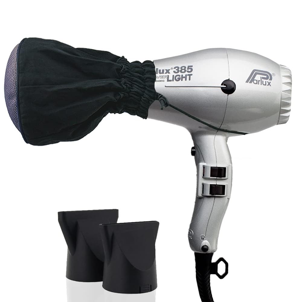 Parlux 385 Powerlight Ionic & Ceramic Hair Dryer with Metal Mesh Diffuser - Professional Salon Quality Blow Dryer for Frizz Control & Fast Drying - Perfect for Home & Salon Use