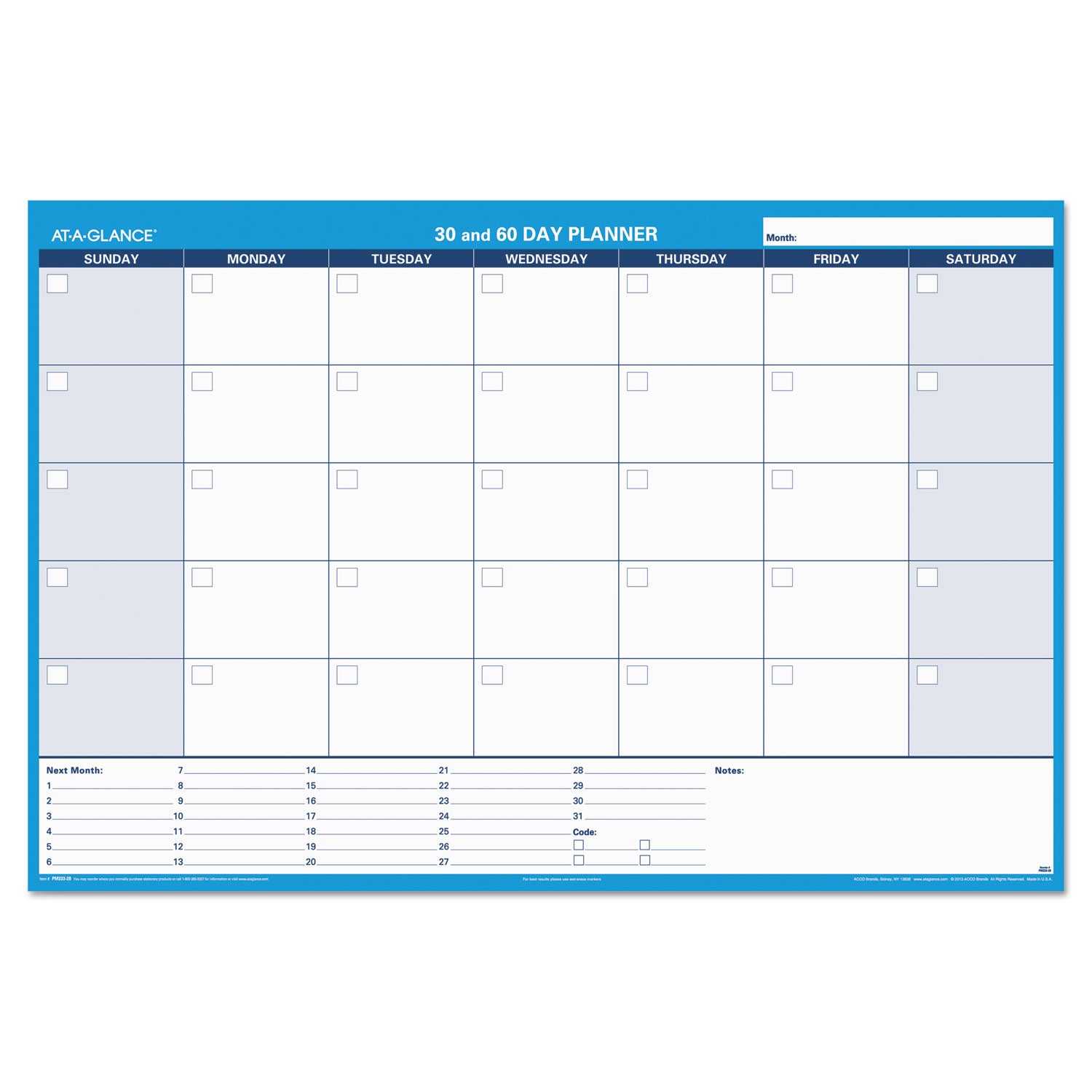 AT A GLANCE® 30/60 Day Undated Horizontal Erasable Wall Calendar Planner - 48