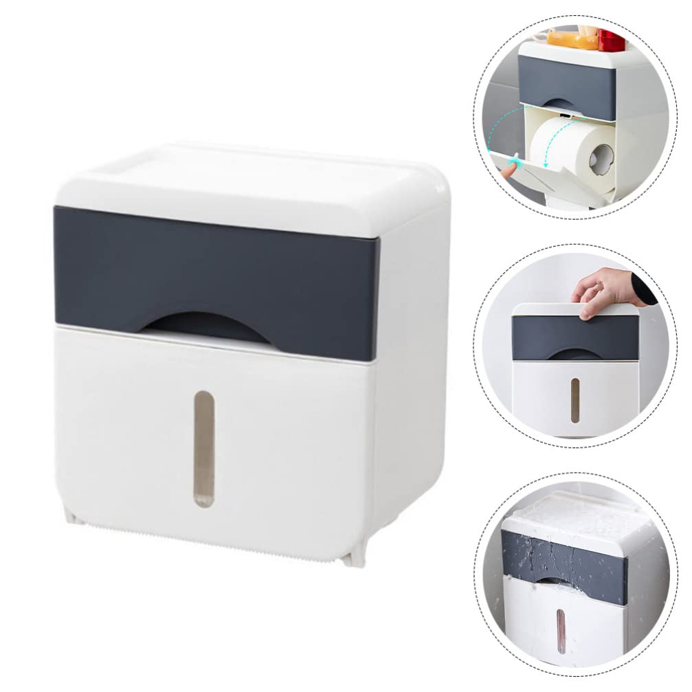 FOMIYES No-Drill Bathroom Storage Box & Toilet Paper Holder - ABS Wall-Mounted Tissue Organizer for Bathroom, Kitchen, RV - Space-Saving Shelf for Toilet Rolls, Facial Tissues & Bath Essentials