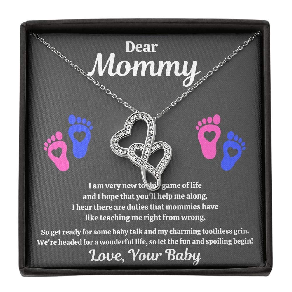 Double Hearts Necklace for Mom - 'Spoiling Heart' Pendant with Message Card & Gift Box | Thoughtful Baby Shower Gift, Pregnancy Present | Perfect for Mother's Day, Birthday & Special Occasions