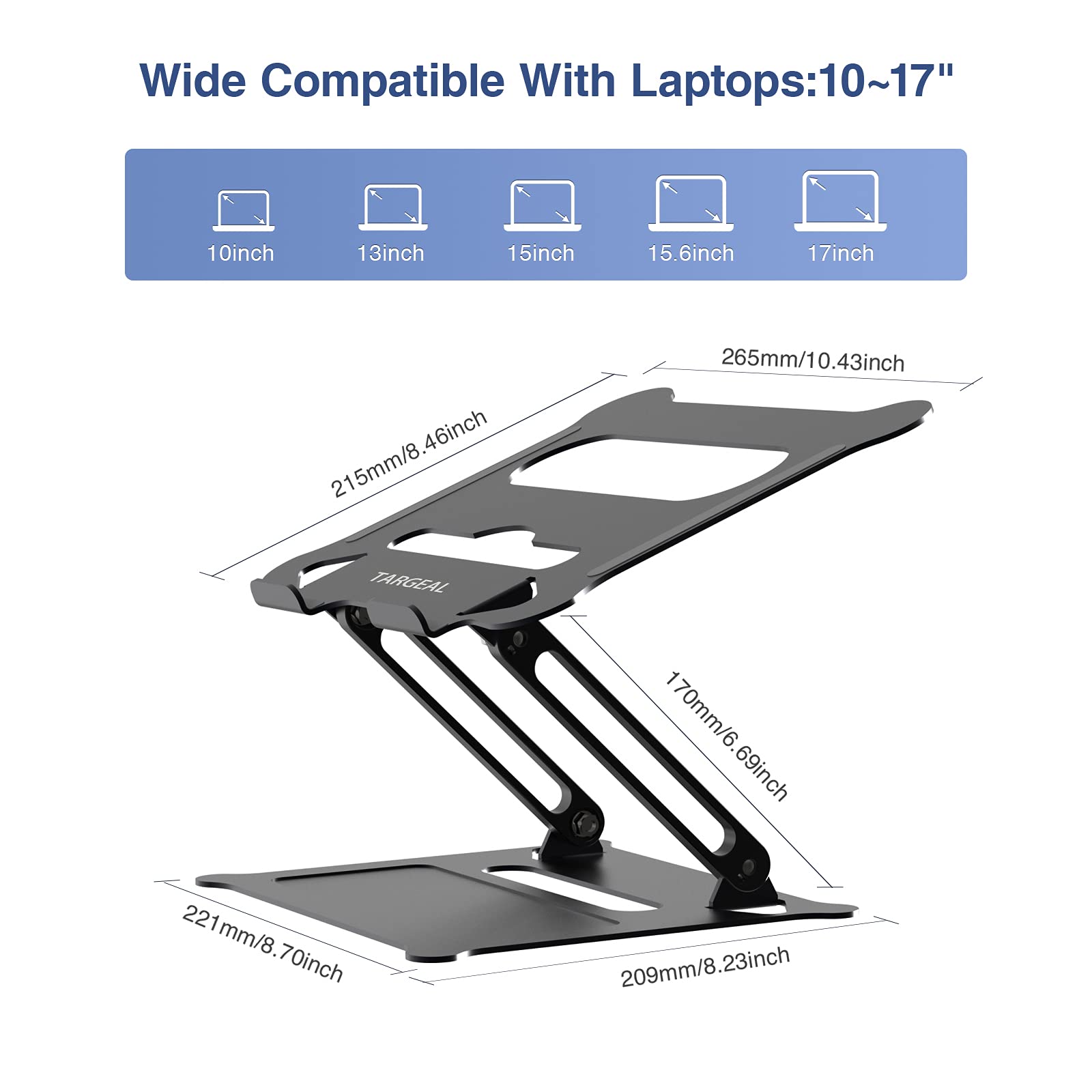 Adjustable Laptop Stand for MacBook & Notebook - Portable Ergonomic Computer Riser with Multi-Angle Adjustment & Heat Ventilation - Perfect for Home Office, Gaming & Work from Home Setup (KT1-Black)