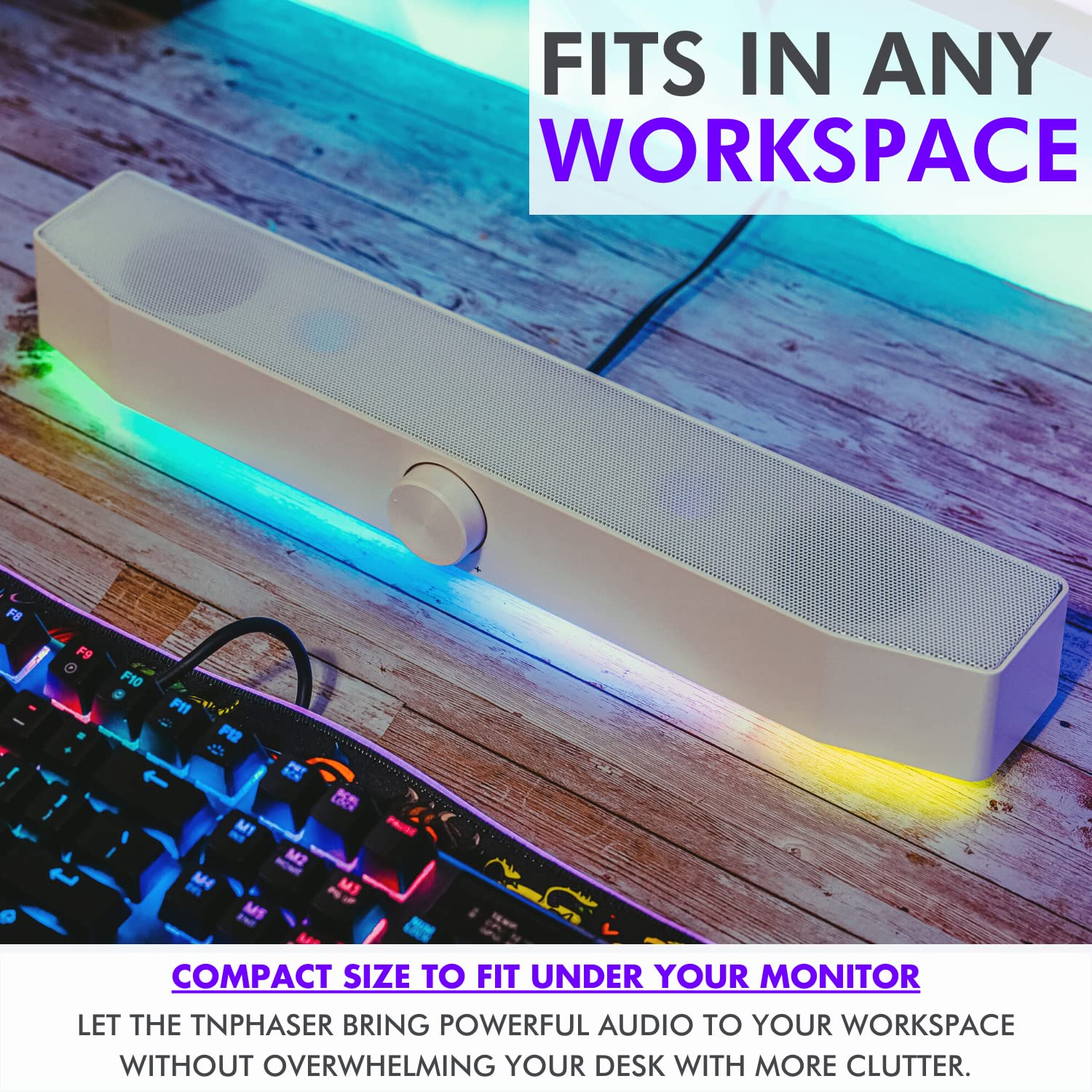 Tilted Nation Gaming Sound Bar for PC & Desktop - RGB LED Computer Speakers with Bluetooth 5.0, USB & 3.5mm AUX - Perfect for Gaming, Movies & Music Streaming