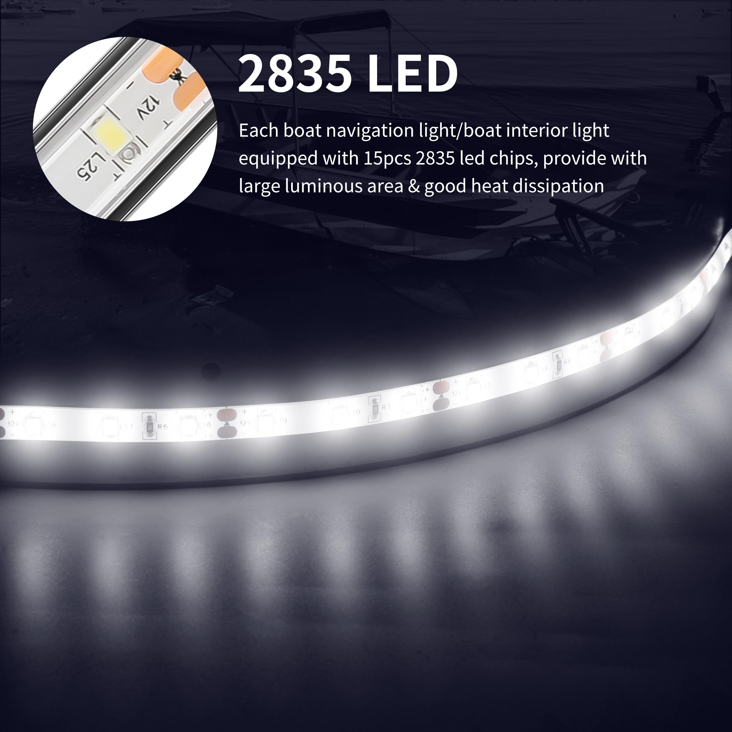 Waterproof Marine LED Boat Interior Lights - 2 Pack Super Bright LED Strip Lights for Night Fishing on Yachts, Pontoon Boats & Cabin Lighting | Durable Underwater Deck Lighting for Boating & Marine Use