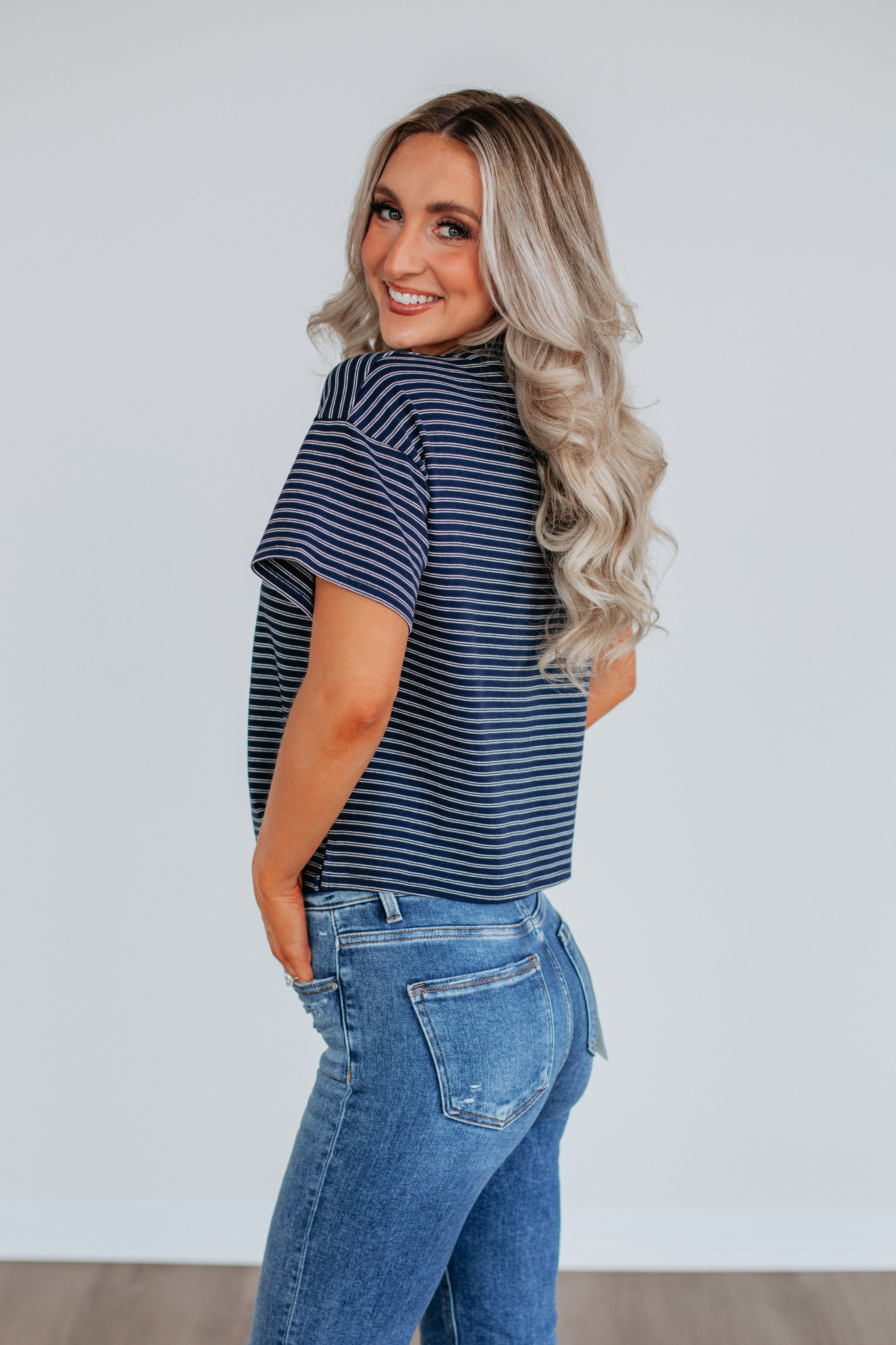 Allie Striped Top Navy Mix - Stylish Women's Casual Blouse for Everyday Wear, Office & Outings