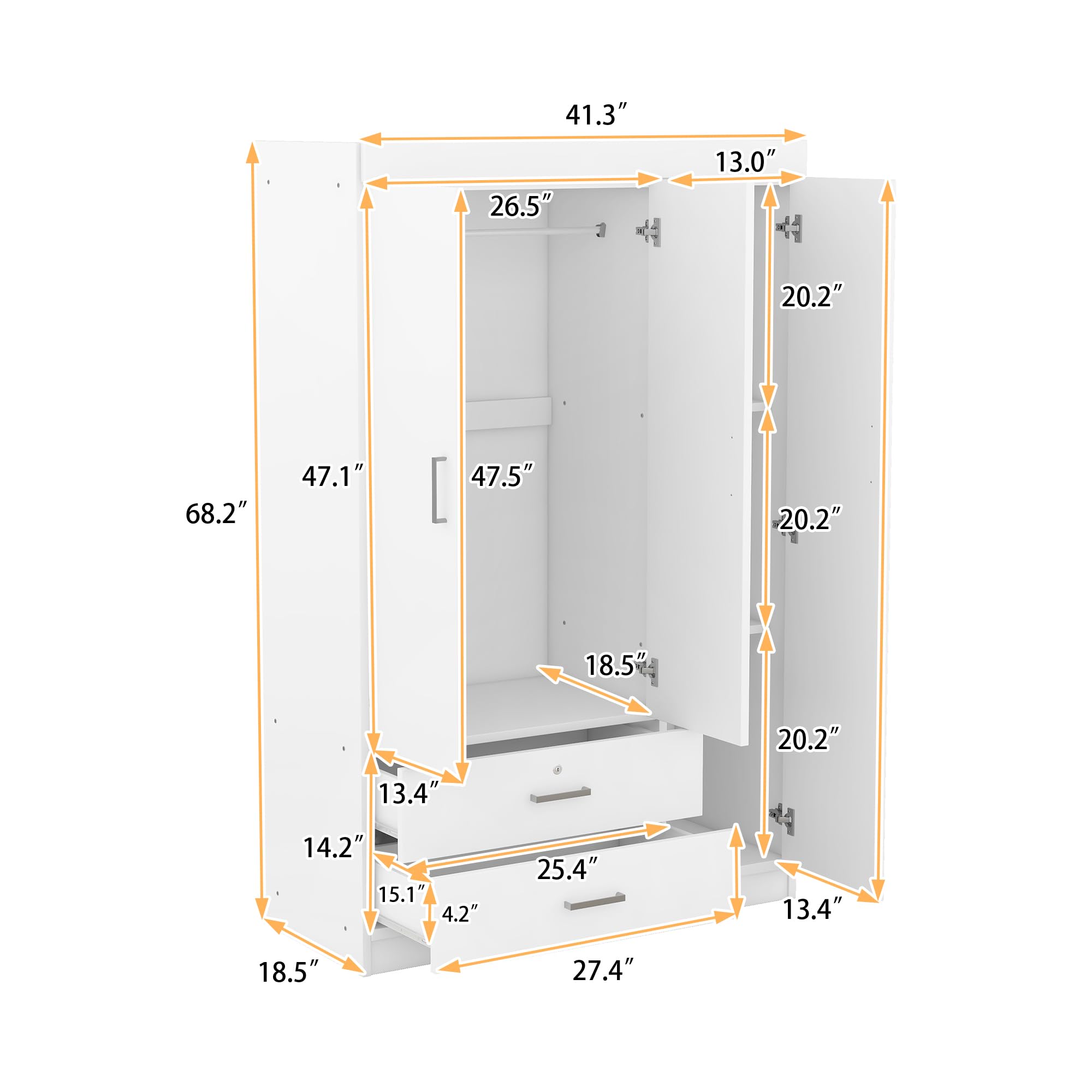 Merax 3-Door Wardrobe Cabinet with Storage Drawers, Shelves & Hanging Rail - Closet Organizer for Bedroom, Clothes Storage & Home Organization | Perfect for Small Spaces, Apartments & Dorm Rooms