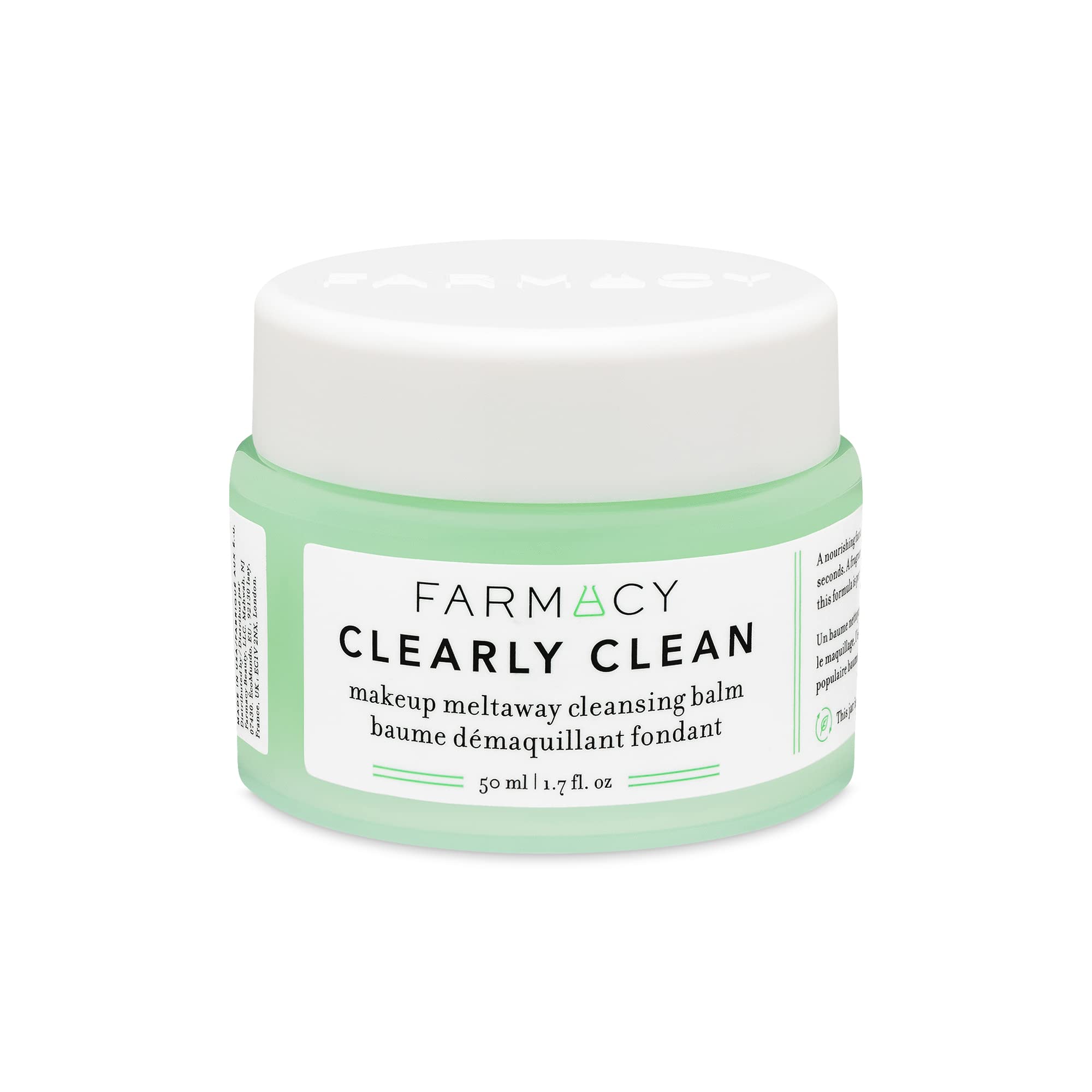 Farmacy Clearly Clean Makeup Remover Cleansing Balm for Sensitive Skin | Oil-Based Gentle Exfoliating Double Cleanser | Transforms from Balm to Milky Lather (50ml) | Perfect for Nighttime Skincare Routine & Travel-Friendly Makeup Removal