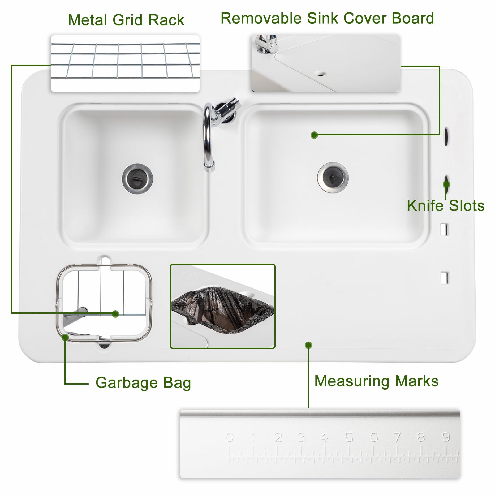 VINGLI Folding Fish Cleaning Table with 2 Stainless Steel Sinks - Portable Outdoor Camping Table with Grid Rack, Sprayer & Drainage Hose - Perfect for Backyard BBQ, Fishing Trips & Camping Kitchen Prep