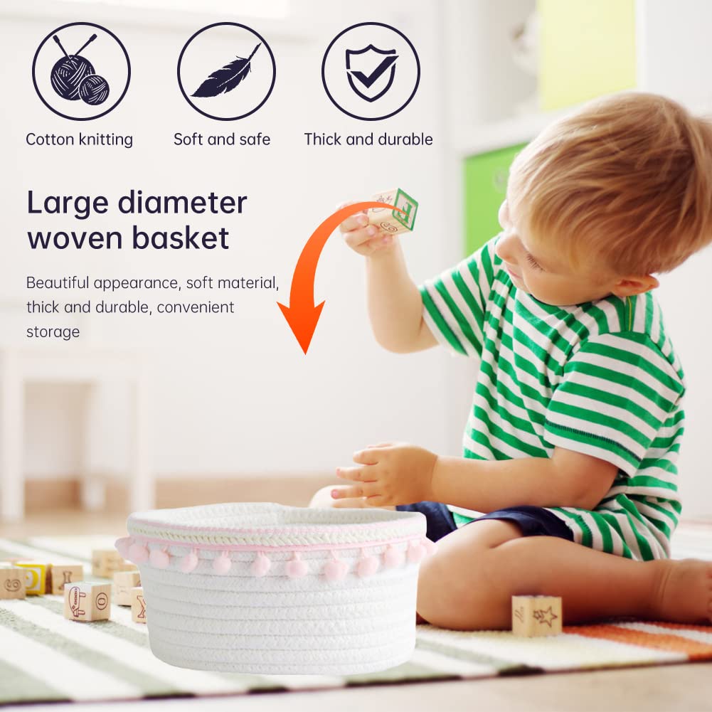 PHEZEN Cotton Rope Storage Baskets - Small Woven Decorative Bins for Toys, Snacks, Clothes, Cosmetics, Fruits & Books - Boho Chic Home Organization (20.5cm x 9.5cm) - Perfect for Nursery, Bathroom, Living Room & Bedroom Storage