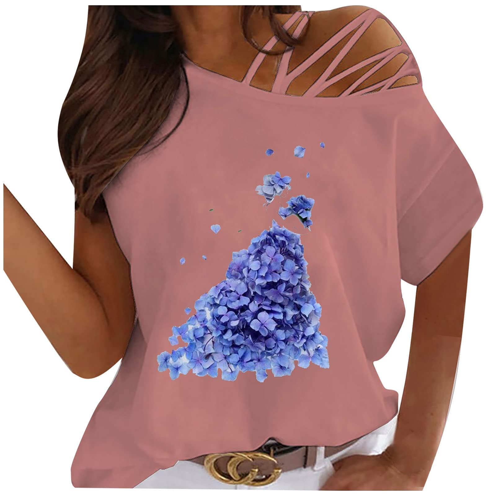 Women's Casual Summer Tops - One Shoulder Strappy Short Sleeve T-Shirts | Perfect for Beach Outings, Music Festivals & Summer Vacations