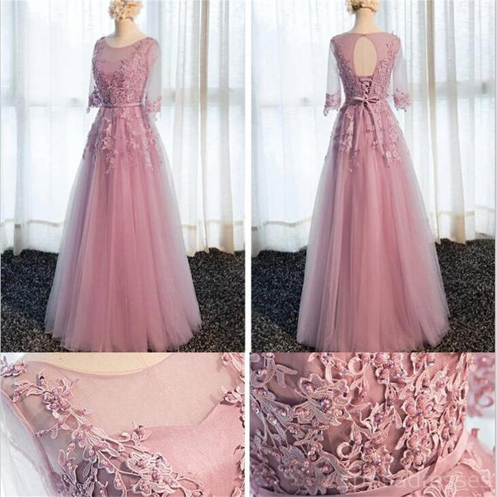 Elegant Long Sleeve Gray Lace Soft Tulle Bridesmaid Dress - BD017 | Perfect for Weddings, Formal Events & Evening Parties