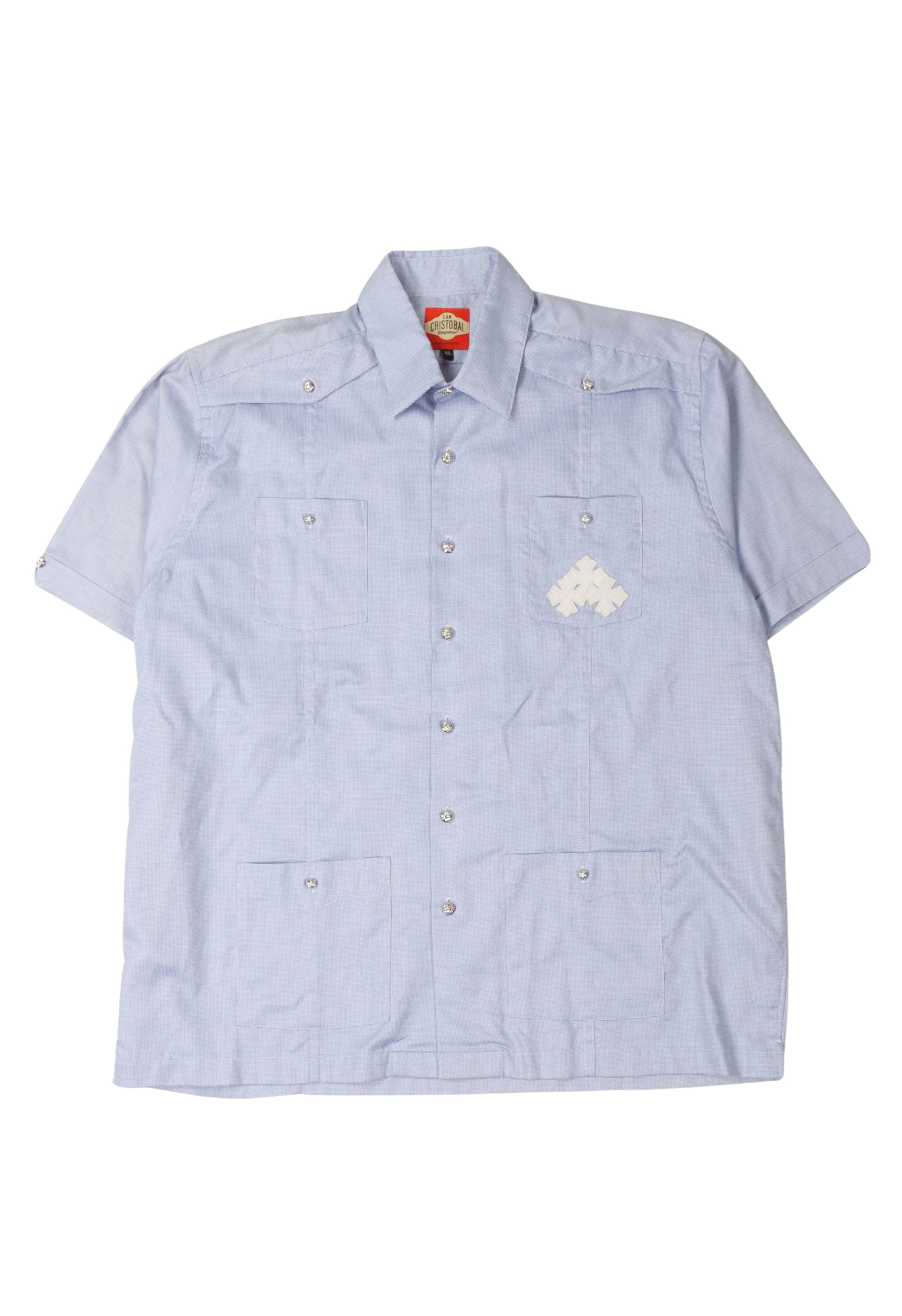 Unique 1 of 1 Cross Patch Guayabera Shirt for Men - Stylish Mexican Wedding & Summer Casual Wear