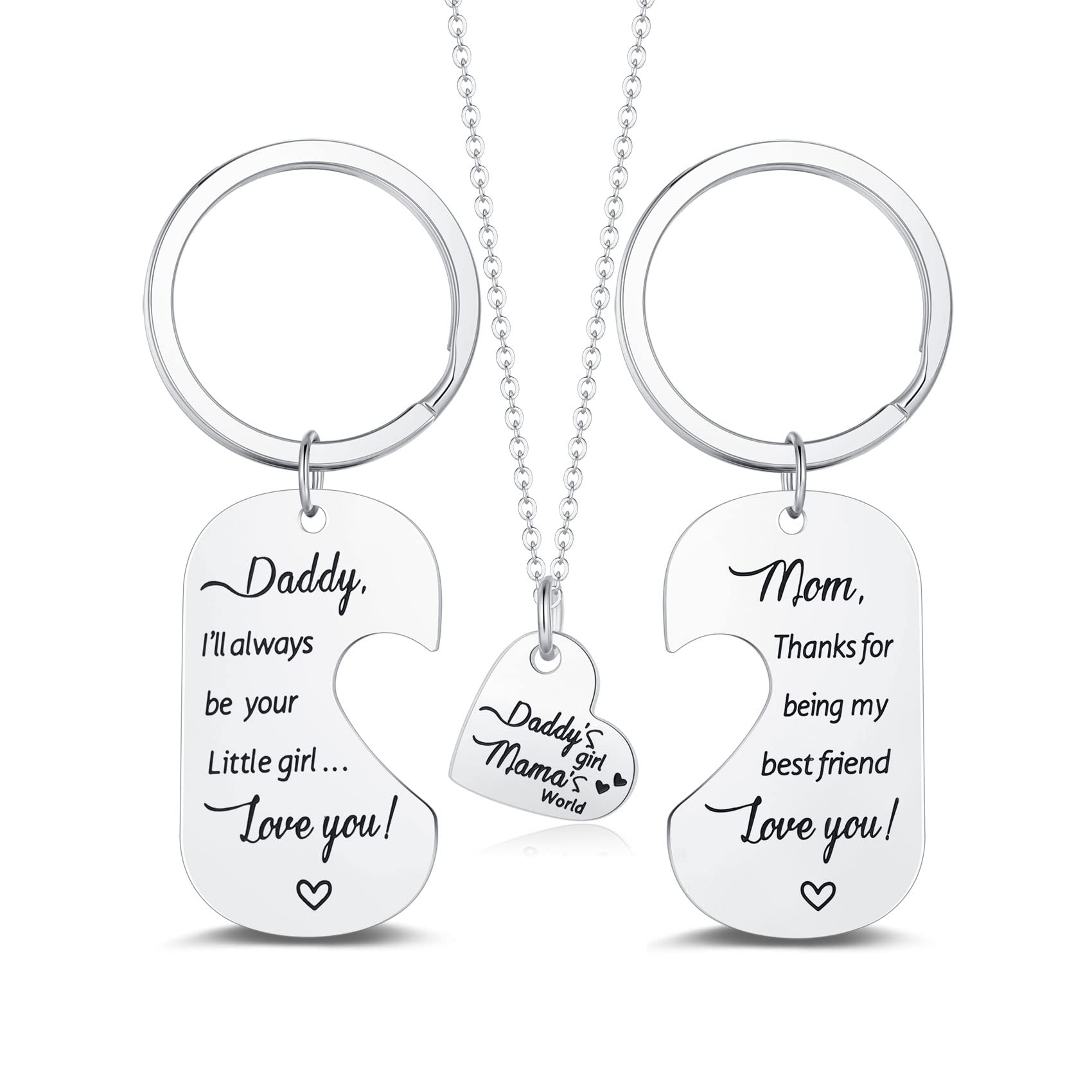 Personalized Heart Keychain & Necklace Set - Best Daughter Gift for Dad & Mom | Thoughtful Mothers Day & Fathers Day Jewelry from Kids | Birthday & Christmas Present for Daughter | Perfect for Family Bonding & Special Occasions