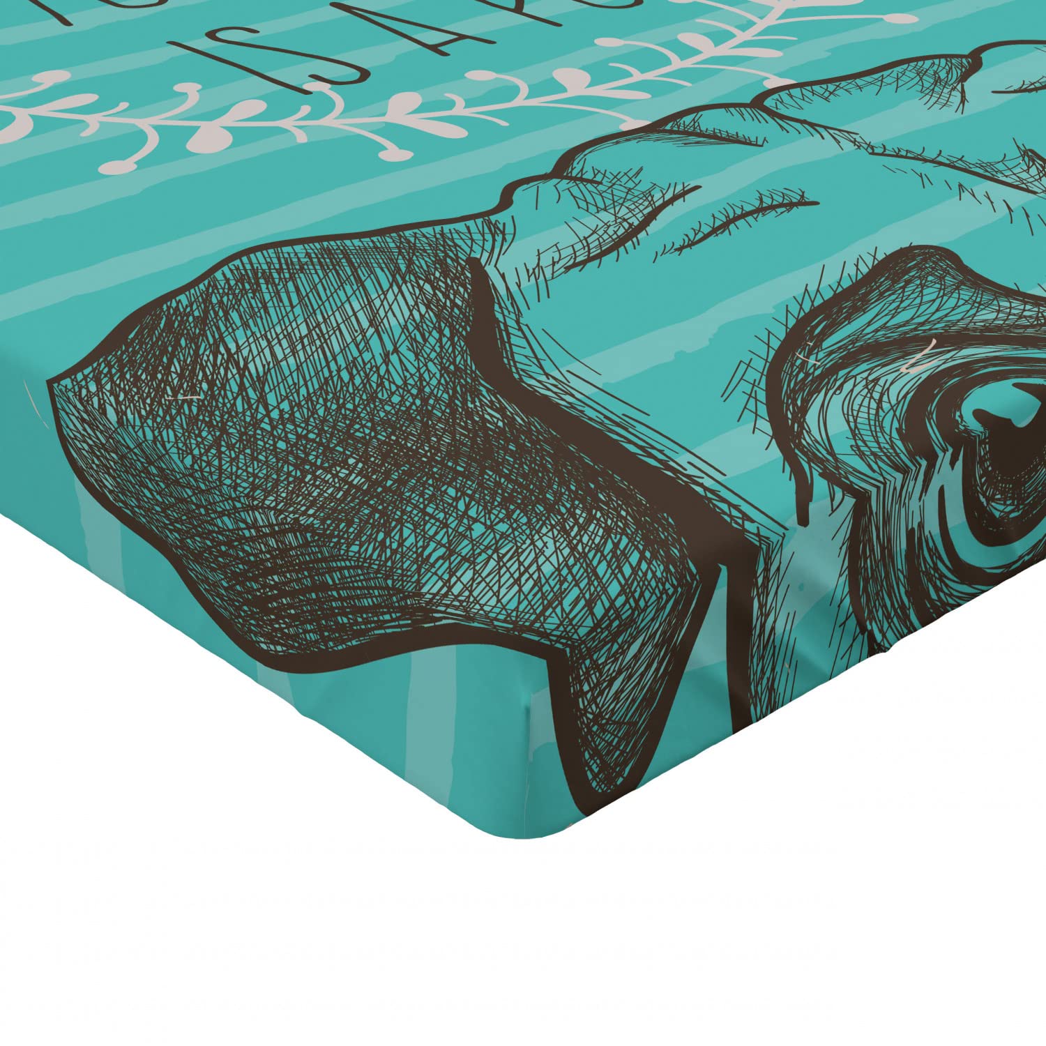 Ambesonne Pug Fitted Sheet - Twin XL, Sea Green Brown - Cozy Dog Bed Cover for Pet Lovers