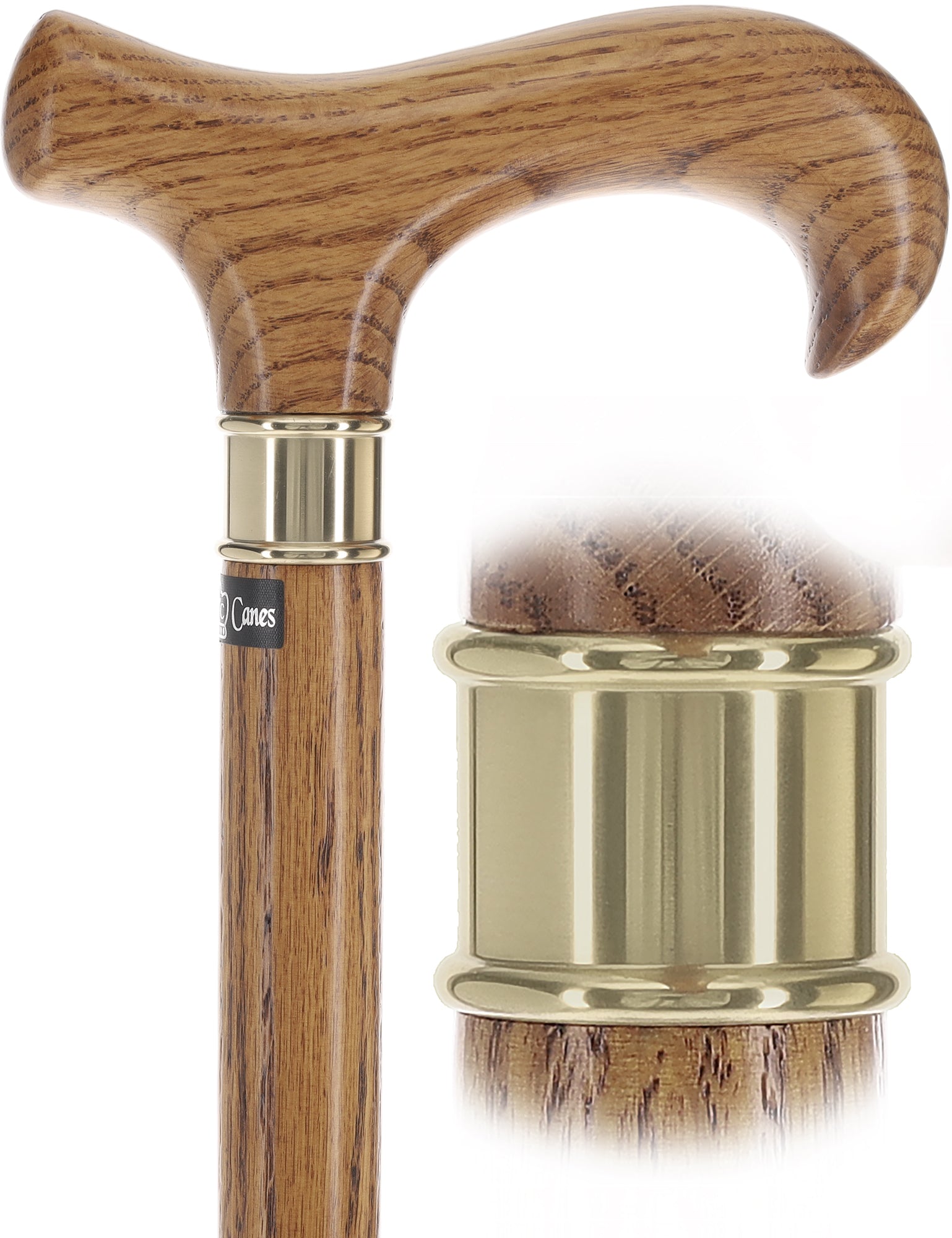 Premium Natural Oak Derby Cane - Extra Long & Durable with Brass Collar - Ideal for Walking Support, Fashion Accessory & Elderly Mobility Aid