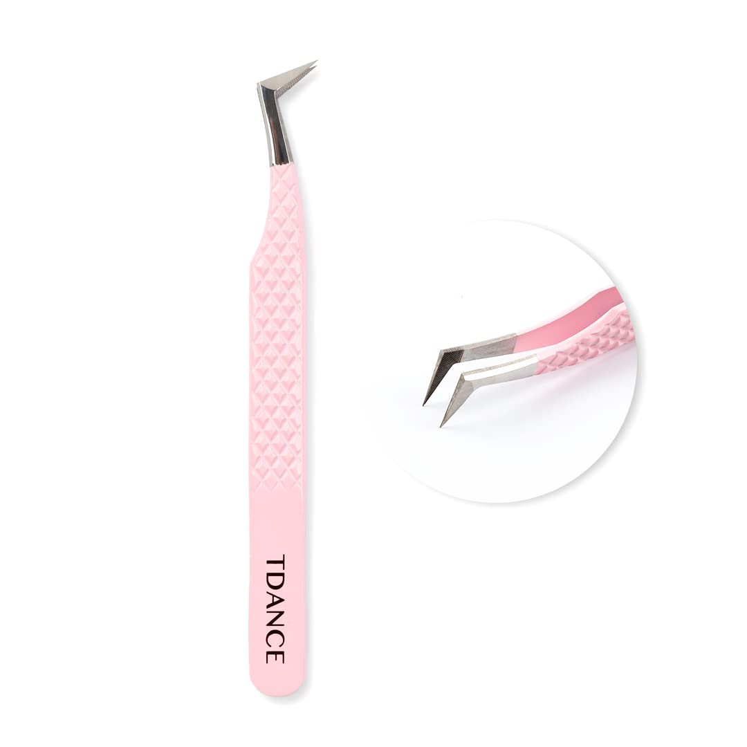 TDANCE Professional Stainless Steel Eyelash Extension Tweezers - Fiber Tip Volume Boot Lash Tweezers for Salon & Home Use (Pink T2, 1Pc) | Perfect for Volume Lashes, Classic Extensions & DIY Lash Applications