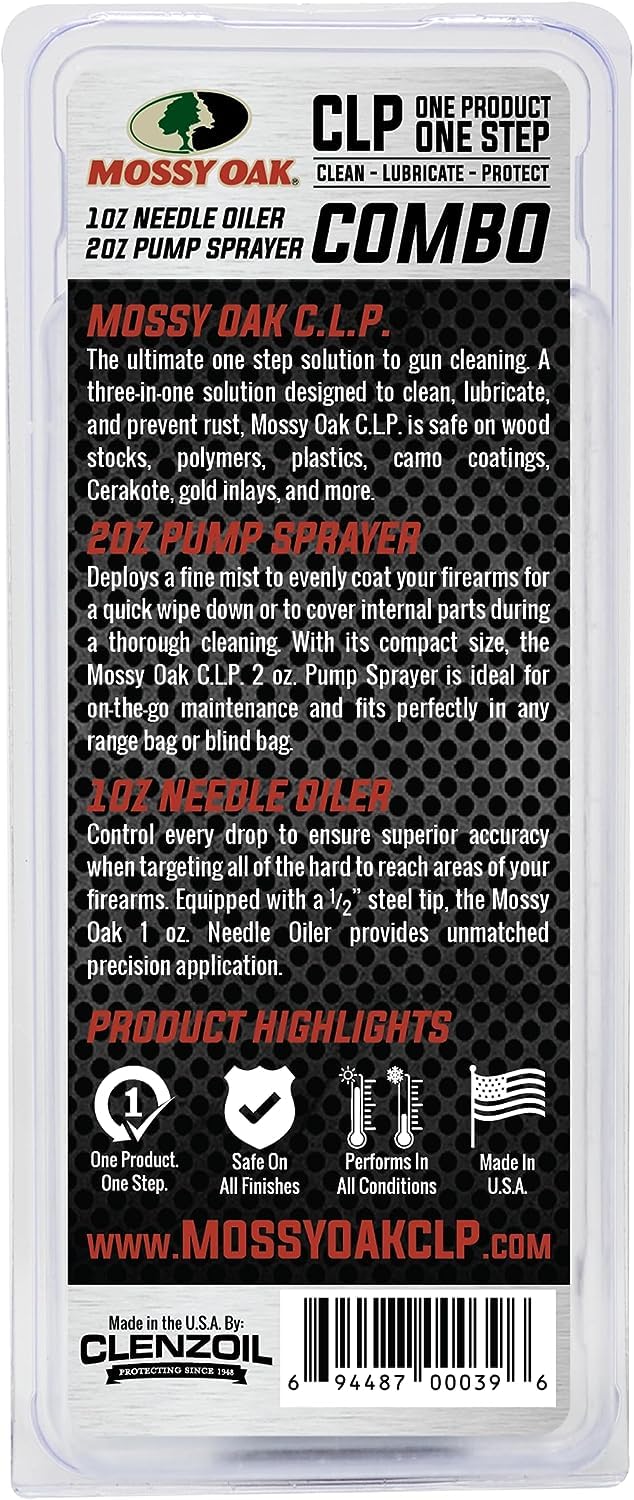 **Mossy Oak Gun Oil - Premium CLP Gun Lubricant & Rust Preventative for Firearms - 2oz Fine Mist Spray & 1oz Needle Oiler - Ideal for Hunting, Shooting & Long-Term Gun Maintenance**