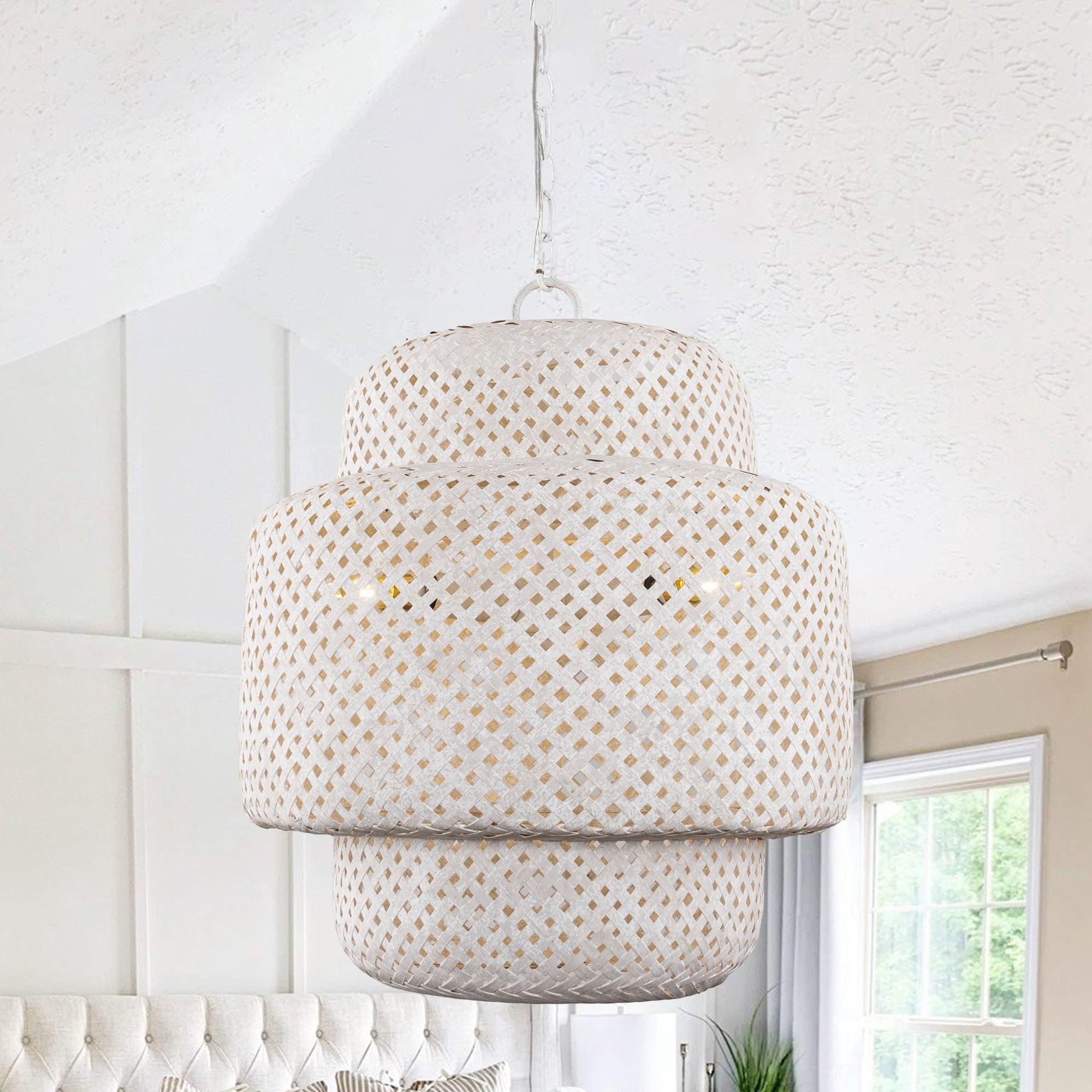 Rustic 3-Light White Farmhouse Pendant Hanging Light - Dry Rated for Kitchen, Dining Room & Entryway Ceiling Lighting