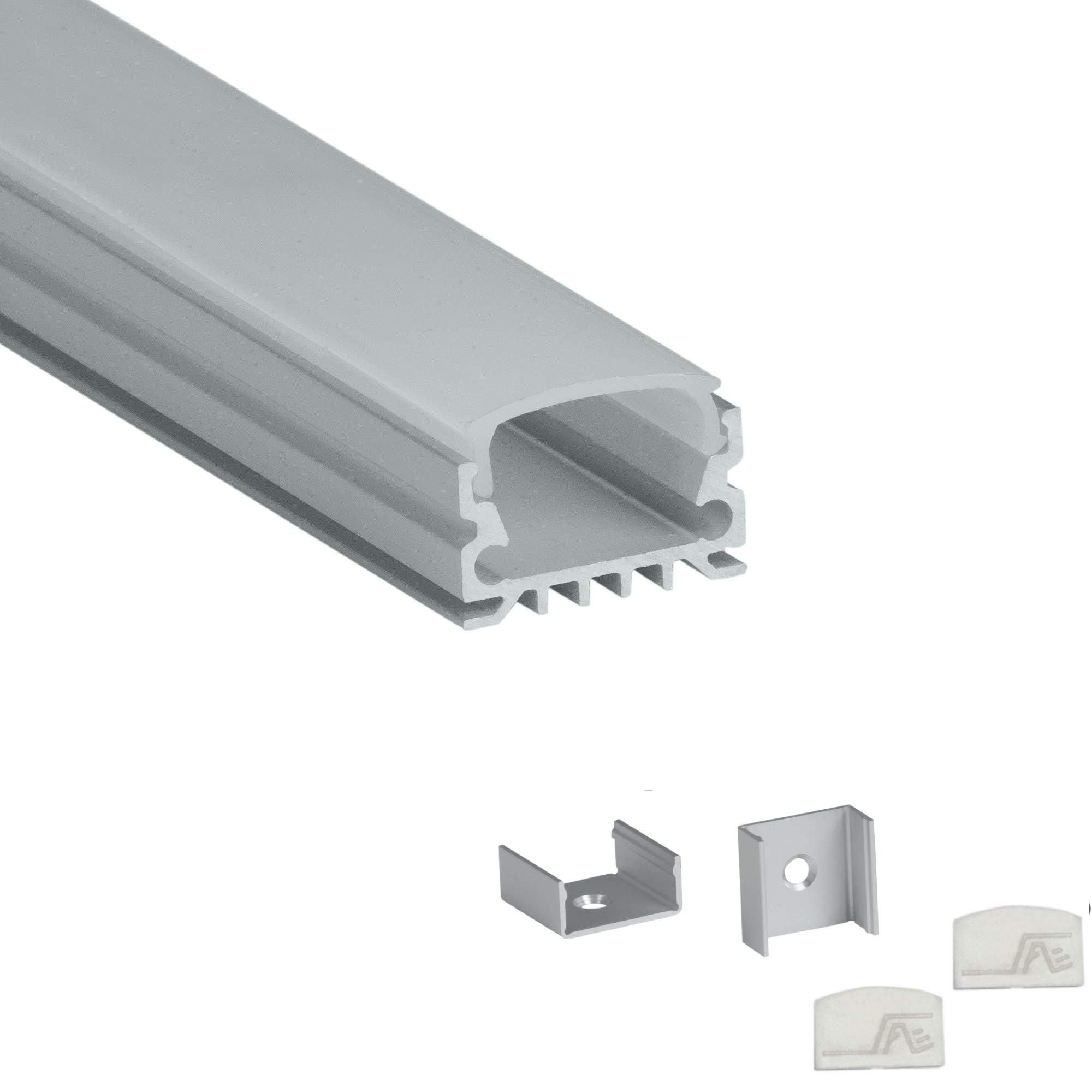 5-Pack 8ft (2.4Meter) U-Shaped LED Aluminum Channel with Frosted Flat Diffuser - 967 Series LED Profile Extrusion Kit with End Caps & Mounting Accessories for Home, Office and Commercial Lighting Installation