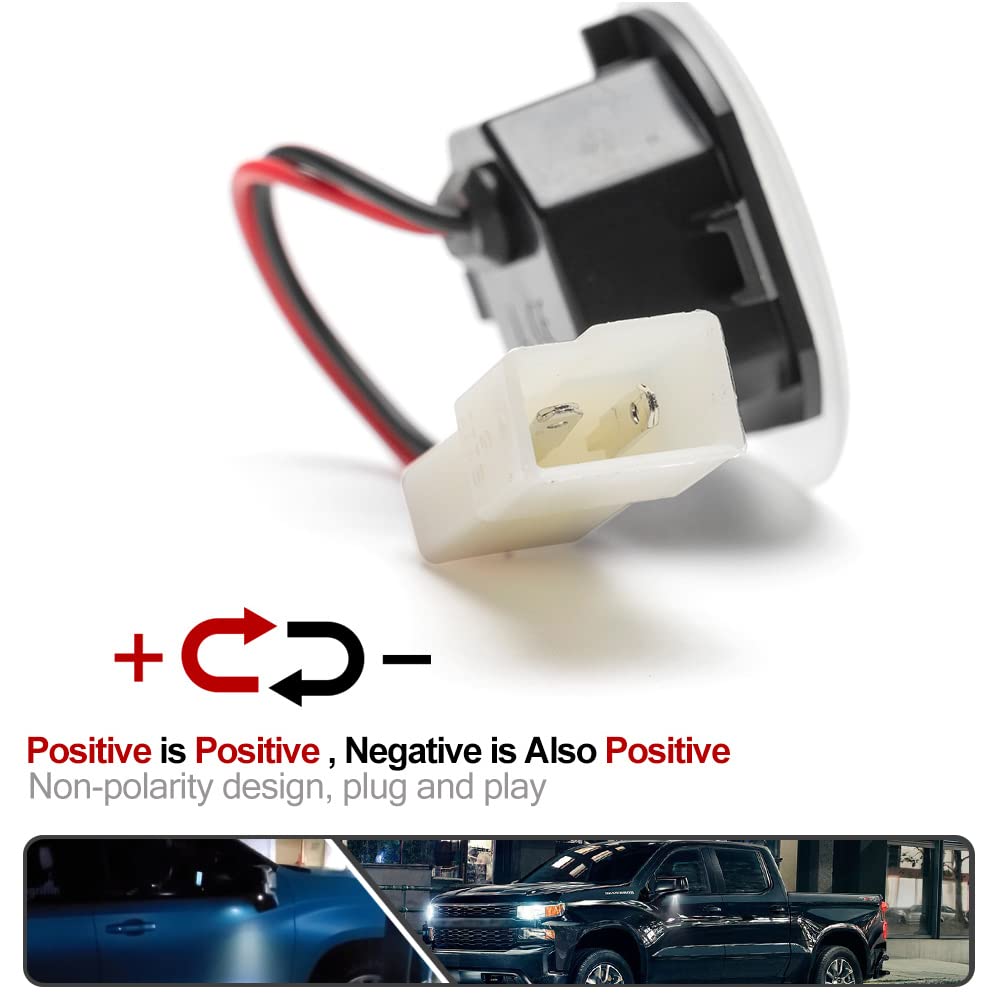 2Pcs White LED Under Side Mirror Puddle Light Lamps for Chevy Silverado GMC Sierra Yukon Escalade - Waterproof Durable Xenon White Lights - Perfect for Night Driving & Enhanced Vehicle Safety