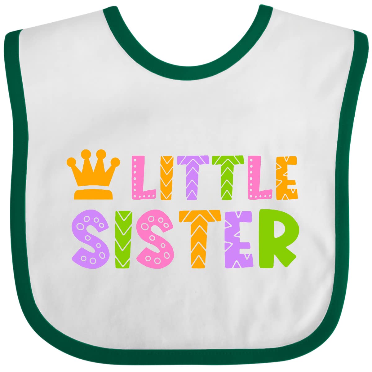 Inktastic Baby Little Sister with Crown Baby Bib - Soft Cotton Bib for Infants & Toddlers - Perfect for Feeding, Drooling, and Messy Playtime