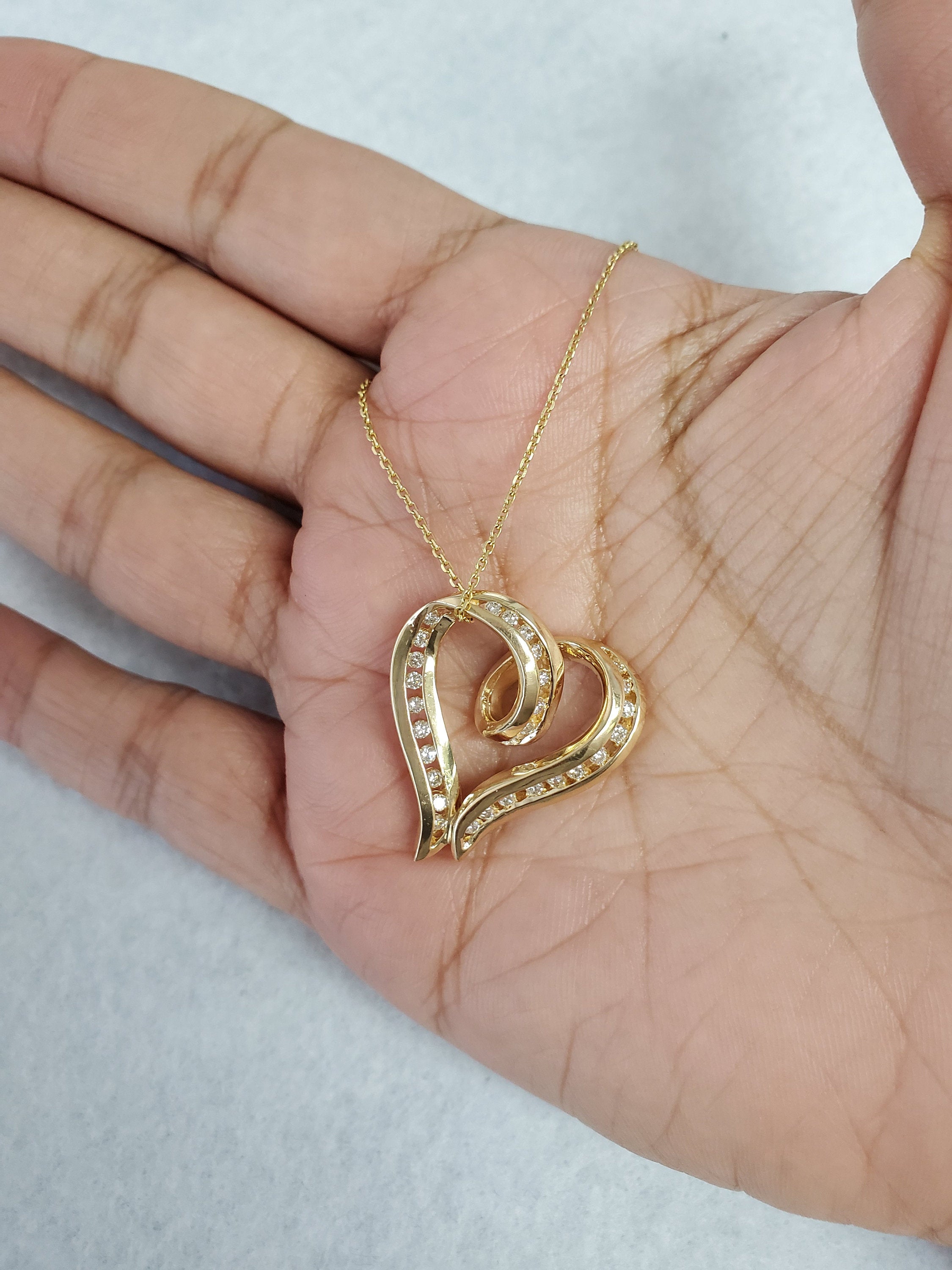 14K Yellow Gold Diamond Floating Heart Pendant Necklace .68cttw - Elegant Jewelry Gift for Women, Perfect for Anniversary, Valentine's Day & Special Occasions