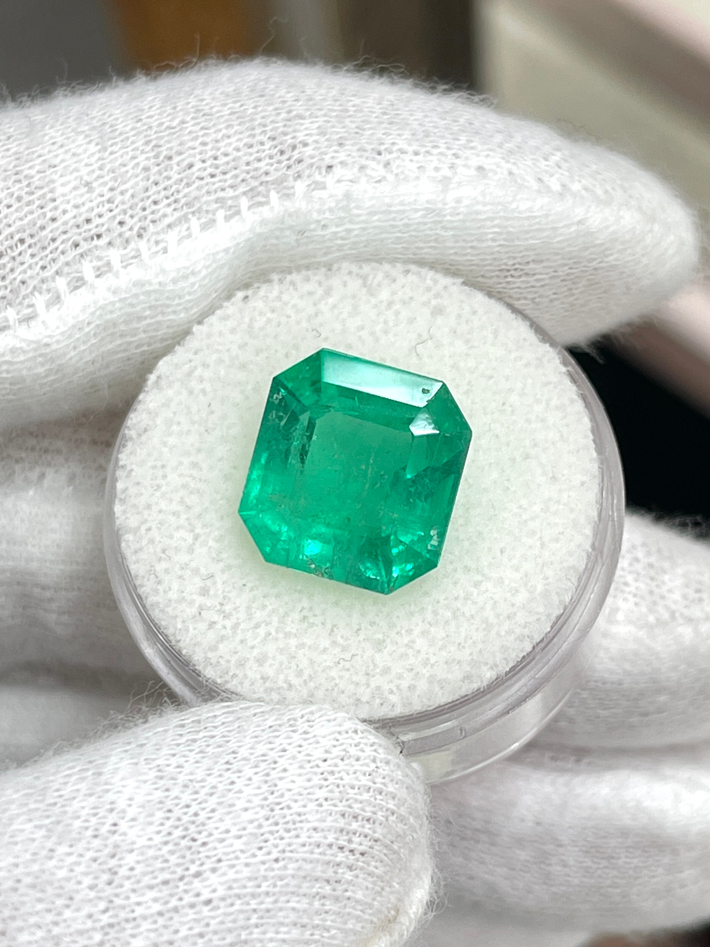 6.93 Carat 12x11.5mm Medium Green Natural Loose Colombian Emerald Asscher Cut Gemstone for Jewelry Making, Engagement Rings & Luxury Gifts