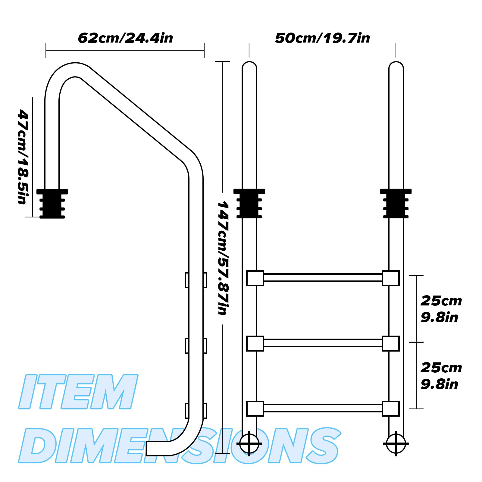 Stainless Steel 3-Step Inground Pool Ladder with Non-Slip Treads - 1.90
