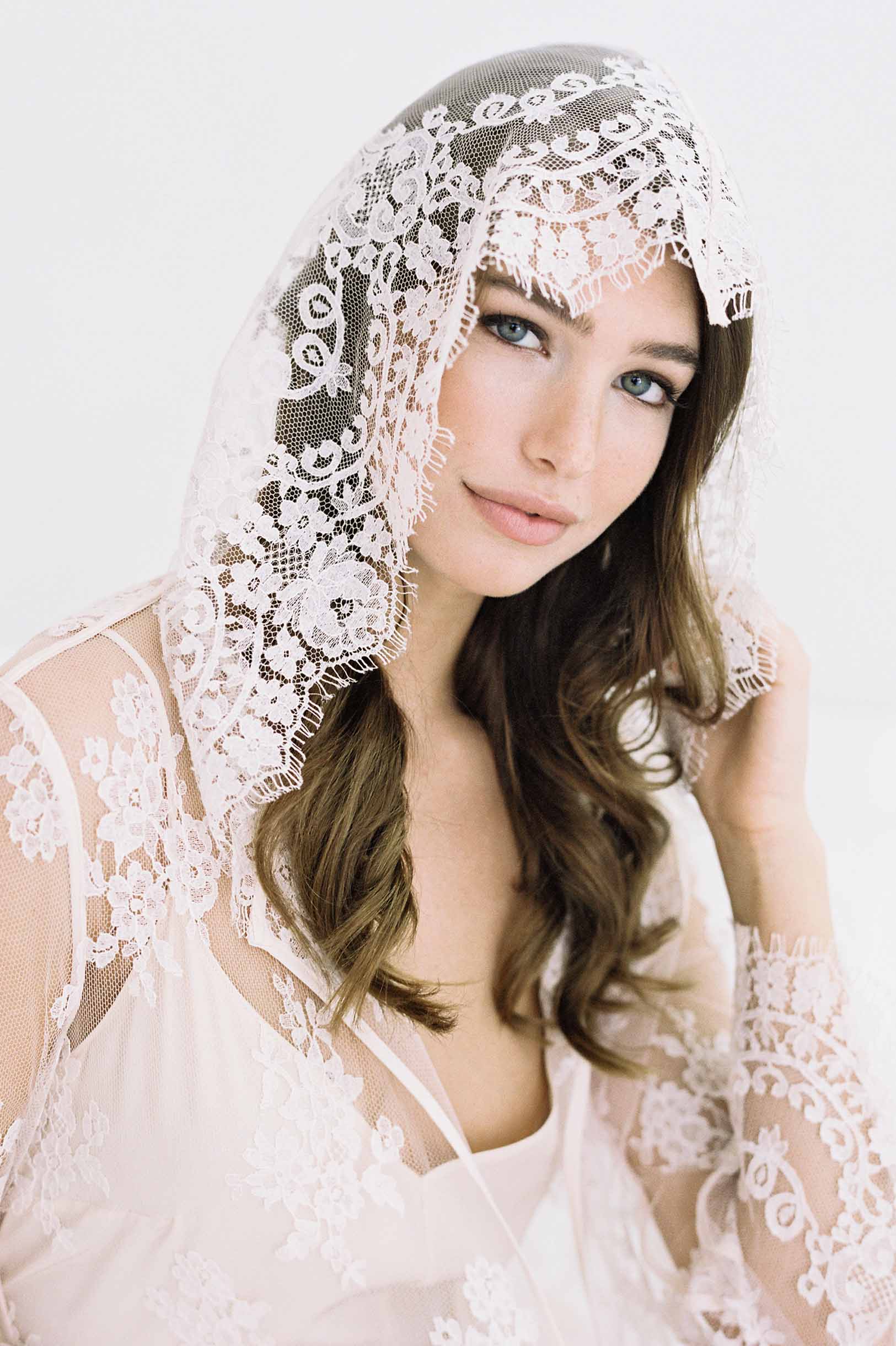 Stella Hooded French Lace Robe in Ivory - Elegant Bridal Lingerie & Boudoir Nightgown for Honeymoon, Wedding Night, and Special Occasions