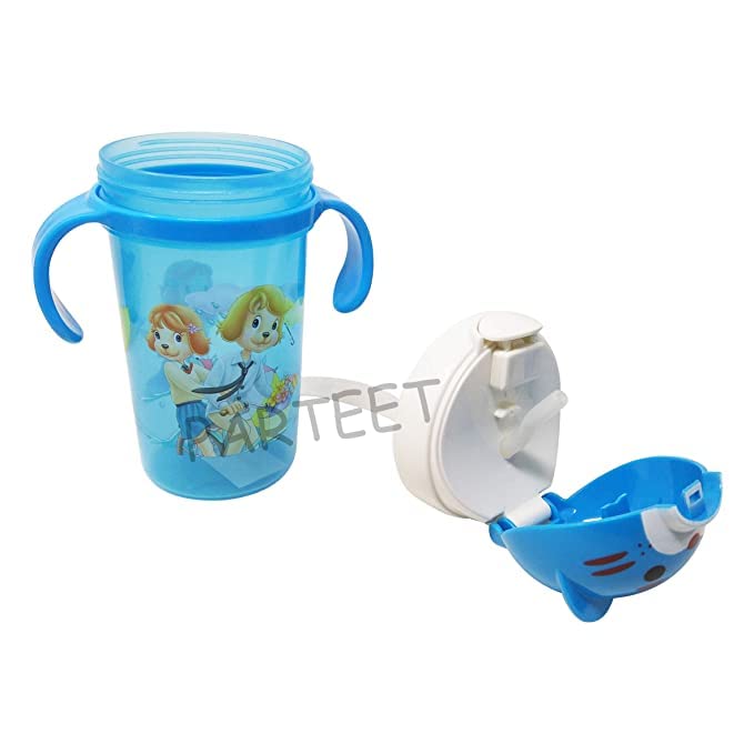 PARTEET Cartoon Printed Plastic Kids Water Bottle - BPA Free, 500ml, Leak Proof Sippy Cup for Boys & Girls - Ideal for School, Travel, and Outdoor Activities (Sky Blue)