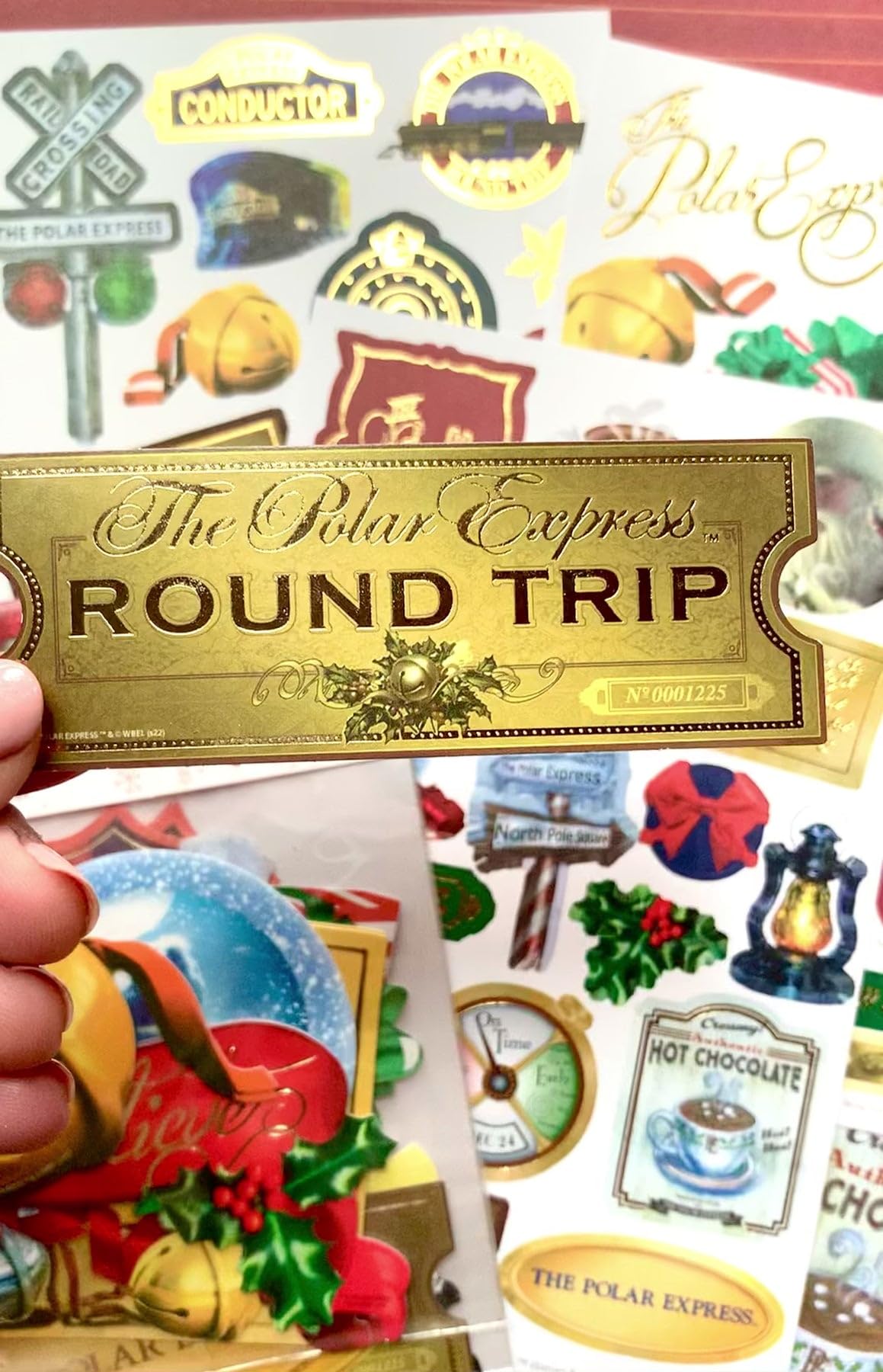 The Polar Express 24-Piece Scrapbook Die-Cut Foil Accent Stickers - Christmas Scrapbooking Supplies for Holiday Cards, DIY Albums & Festive Crafts