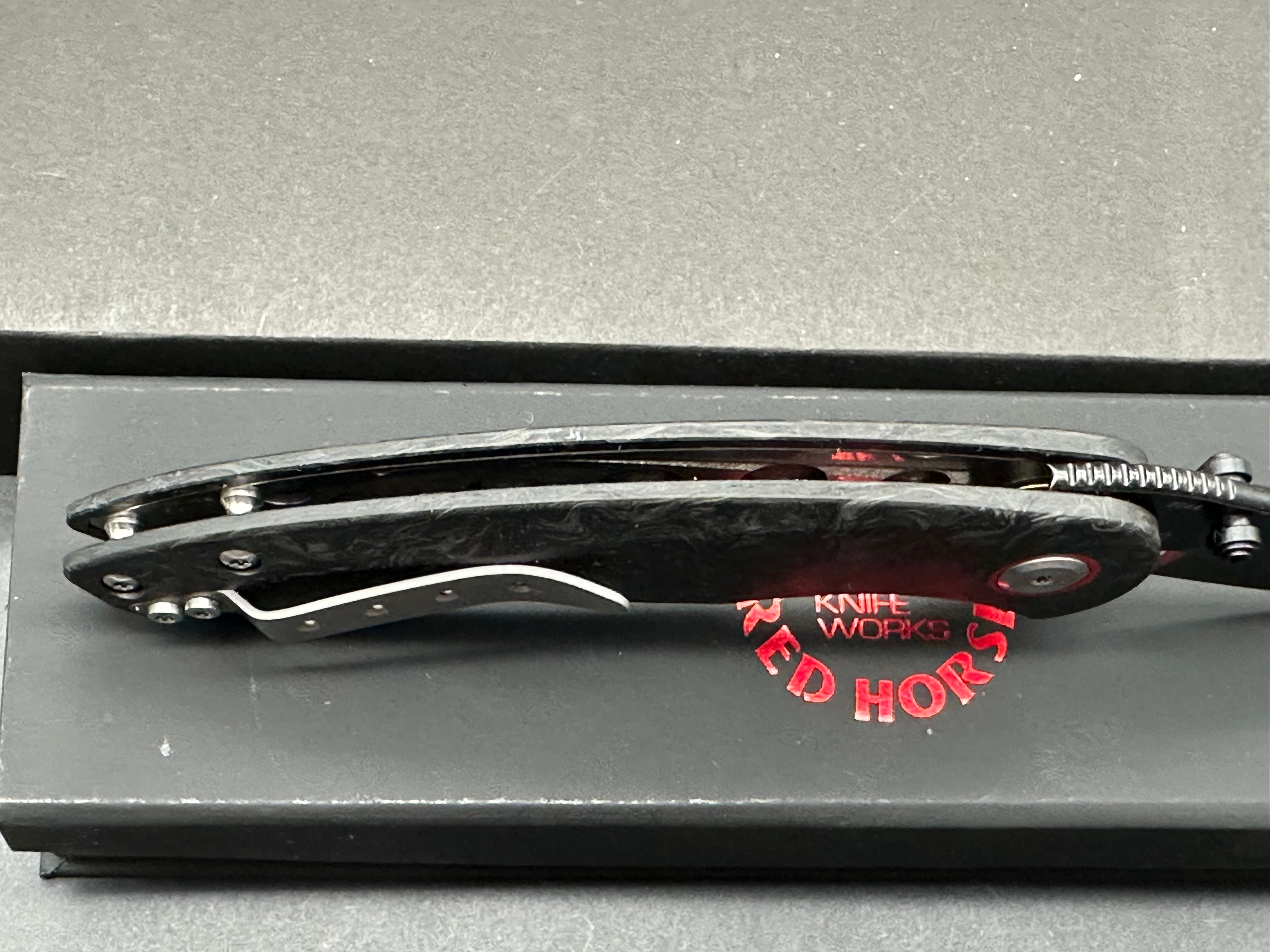 Premium Red Horse Hell Razor Pocket Knife - S35VN PVD Coated Blade with Marble Carbon Fiber Handle - EDC, Outdoor Survival, Camping & Tactical Gear