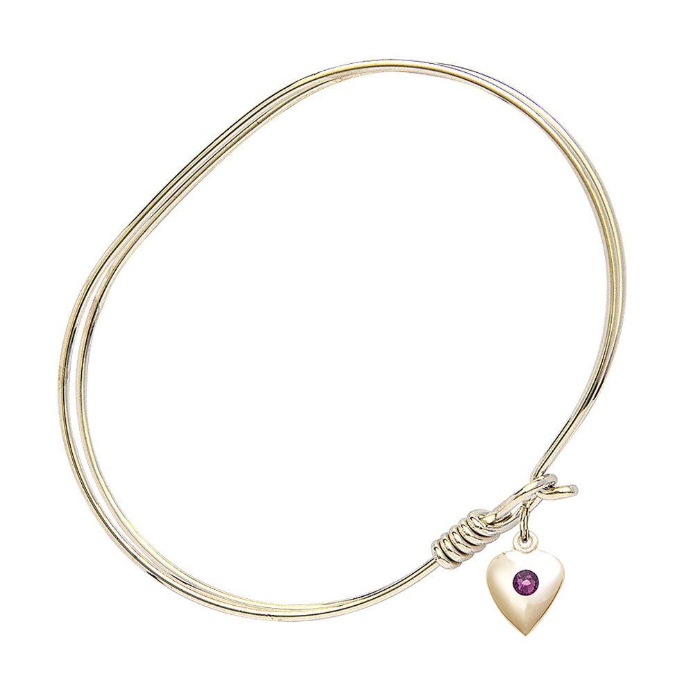 7 Inch Oval Eye Hook Bangle Bracelet with Heart Charm & February Birthstone Purple Crystal - Perfect for Valentine's Gifts, Birthday Presents, and Everyday Fashion Accessories